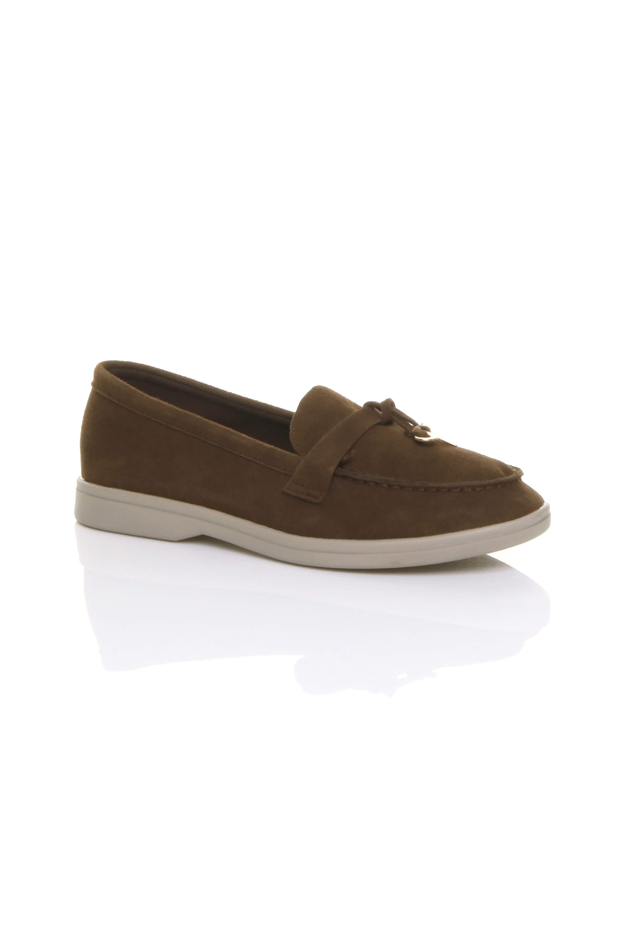 Dark Brown AJVANI Dark Brown Flat Slip On Smart Loafers, Image 1 of 4