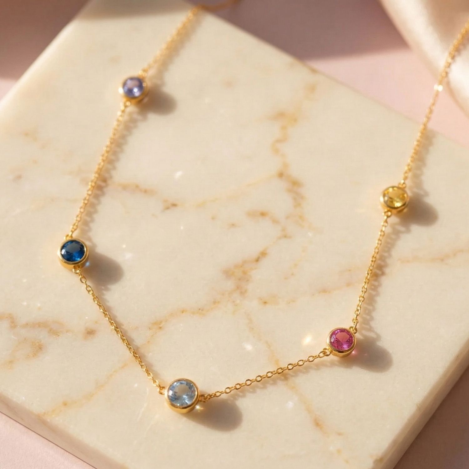 Multi Delicate Multi Gemstone Crystal Gold Plated Necklace
