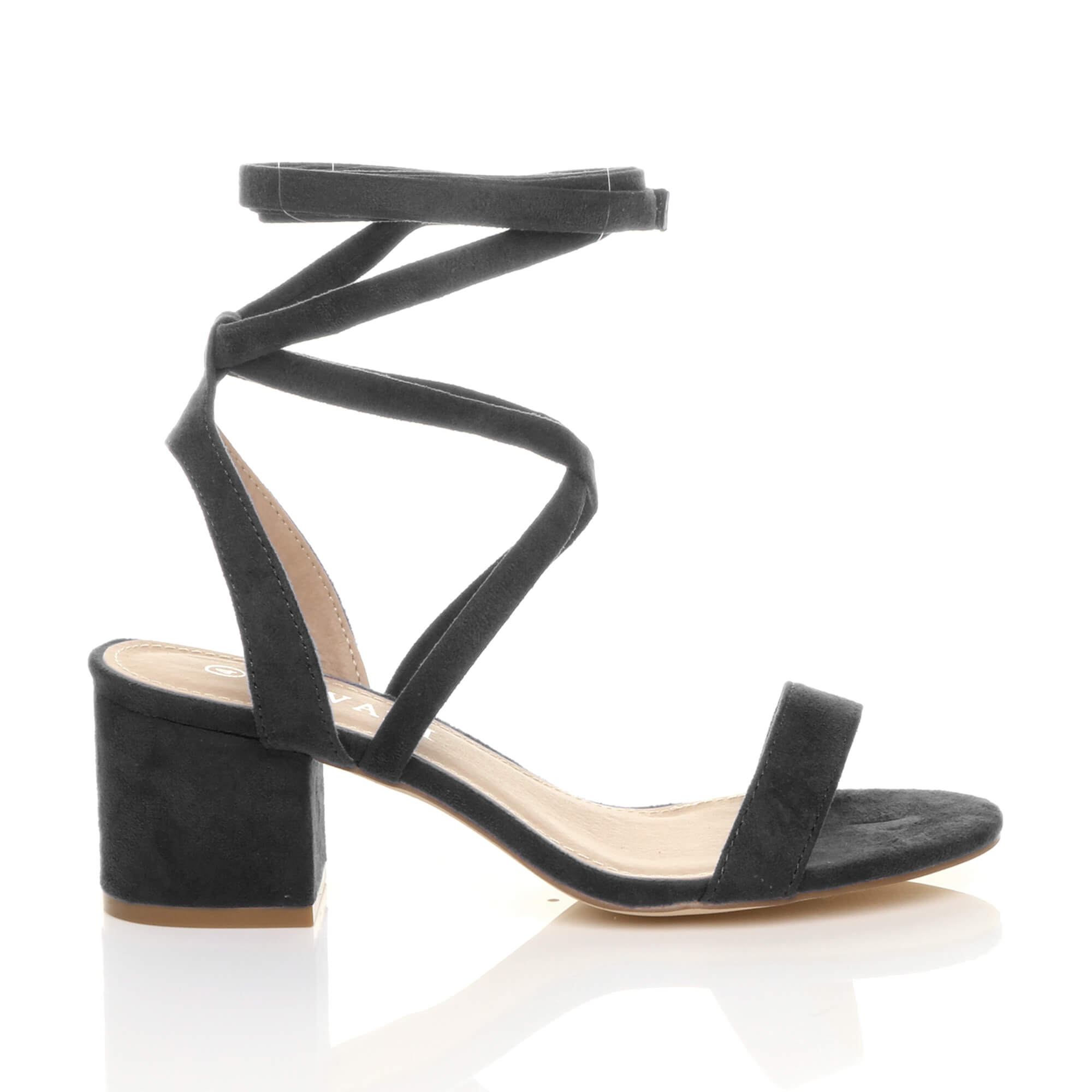 Black AJVANI Black Mid Block Heel Tie Up Sandals, Image 2 of 6