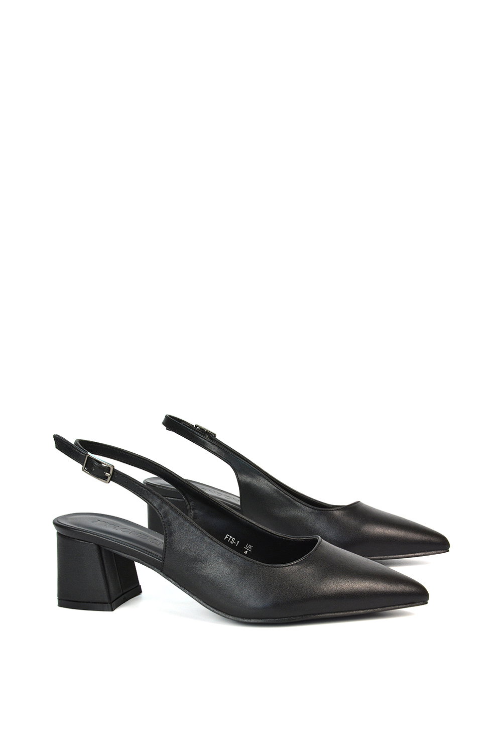 Black XY LONDON Black 'Devon' Court Shoe Block Heels With Slingback, Image 5 of 6