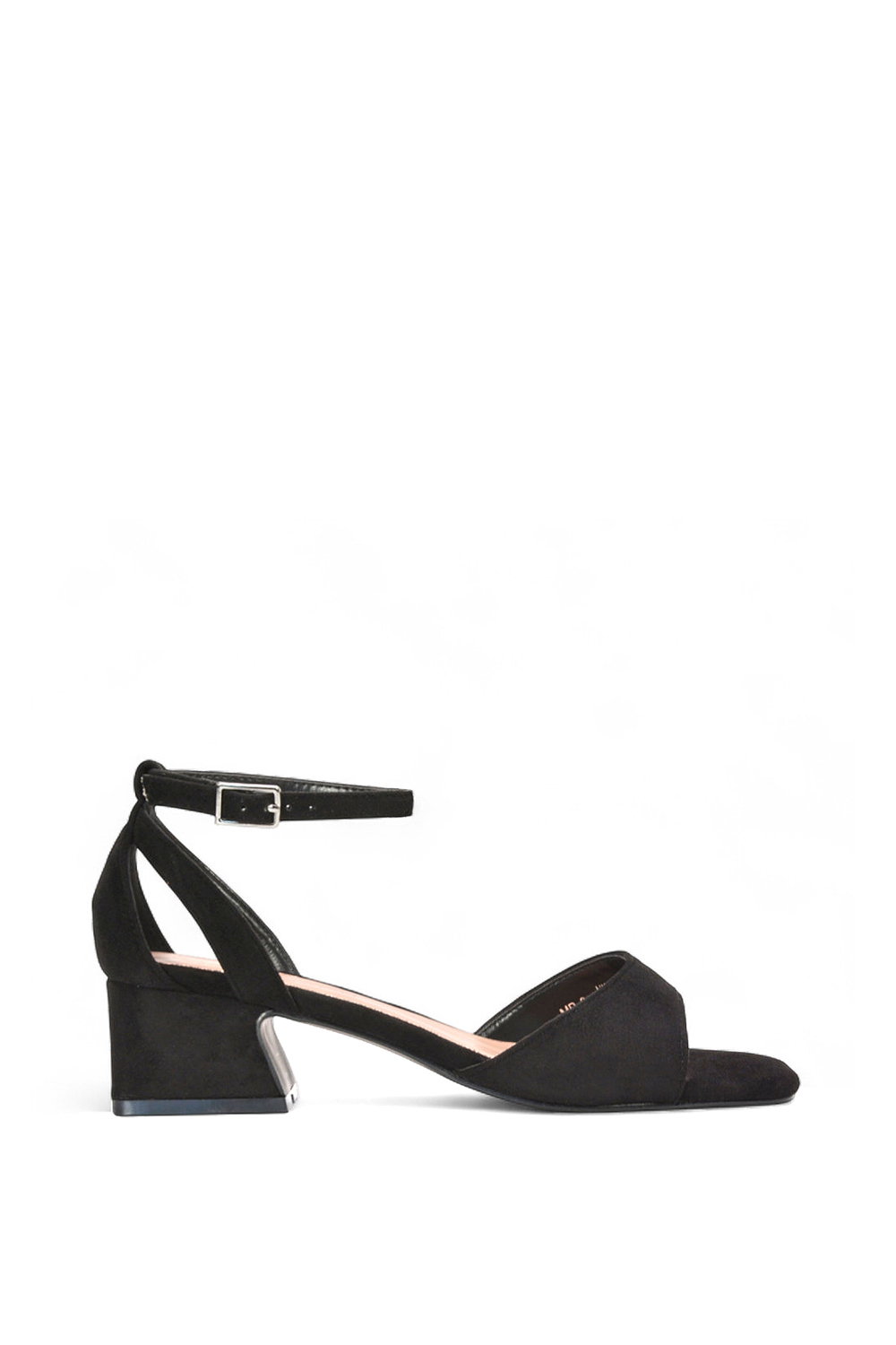 Black 'Hayley' Ankle Strap Block Low Heel Sandals With Cut Out