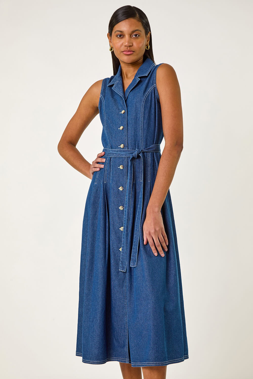 Denim Denim Button Down Midi Dress, Image 5 of 5