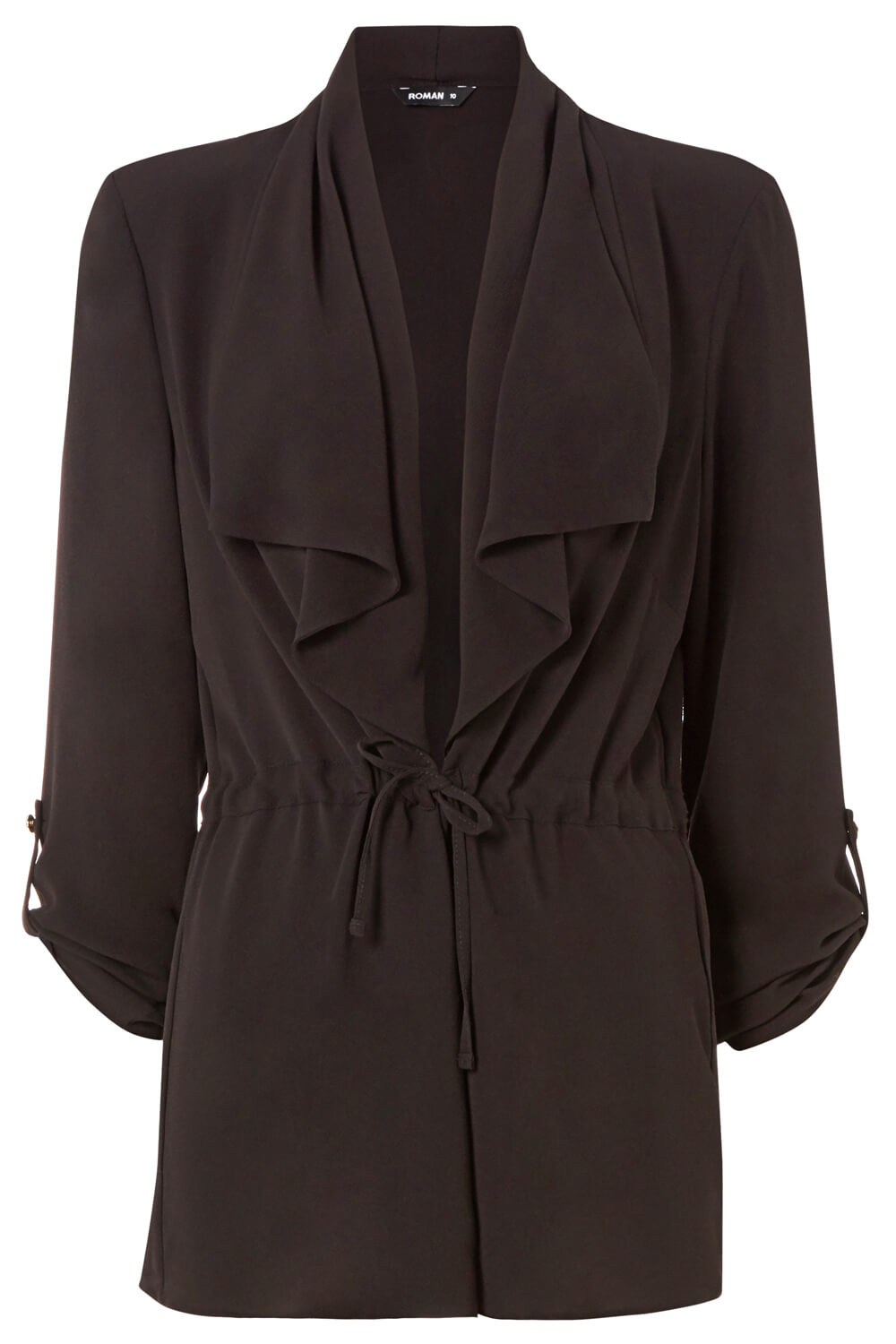 Black Waterfall Drawstring Waist Jacket, Image 6 of 5