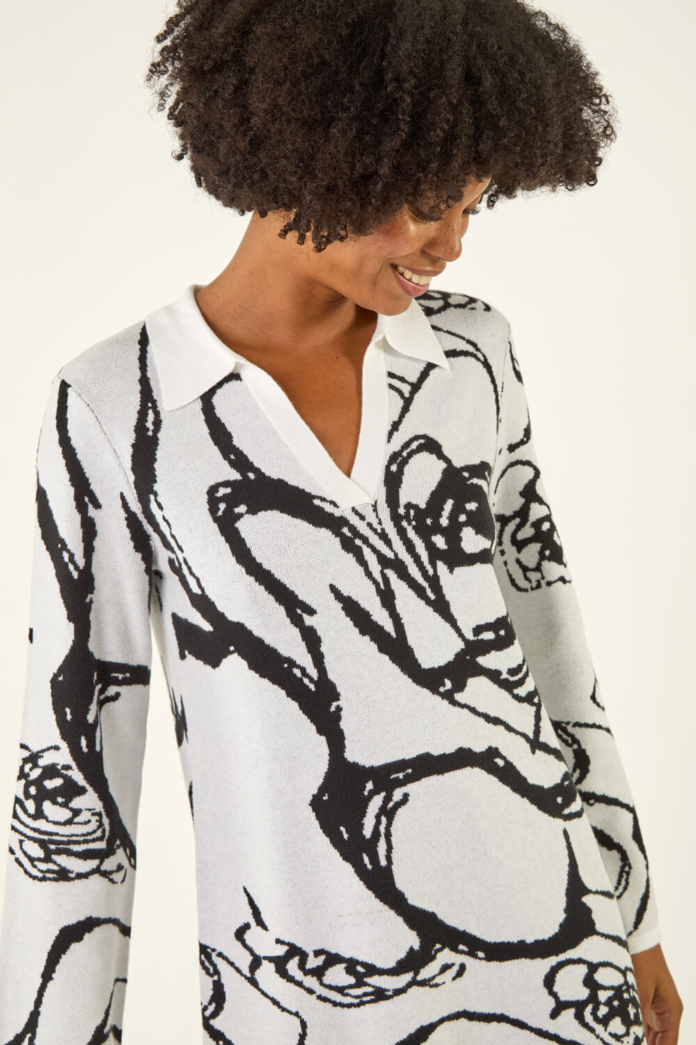 Ivory  Floral Abstract Knit Dress, Image 5 of 5