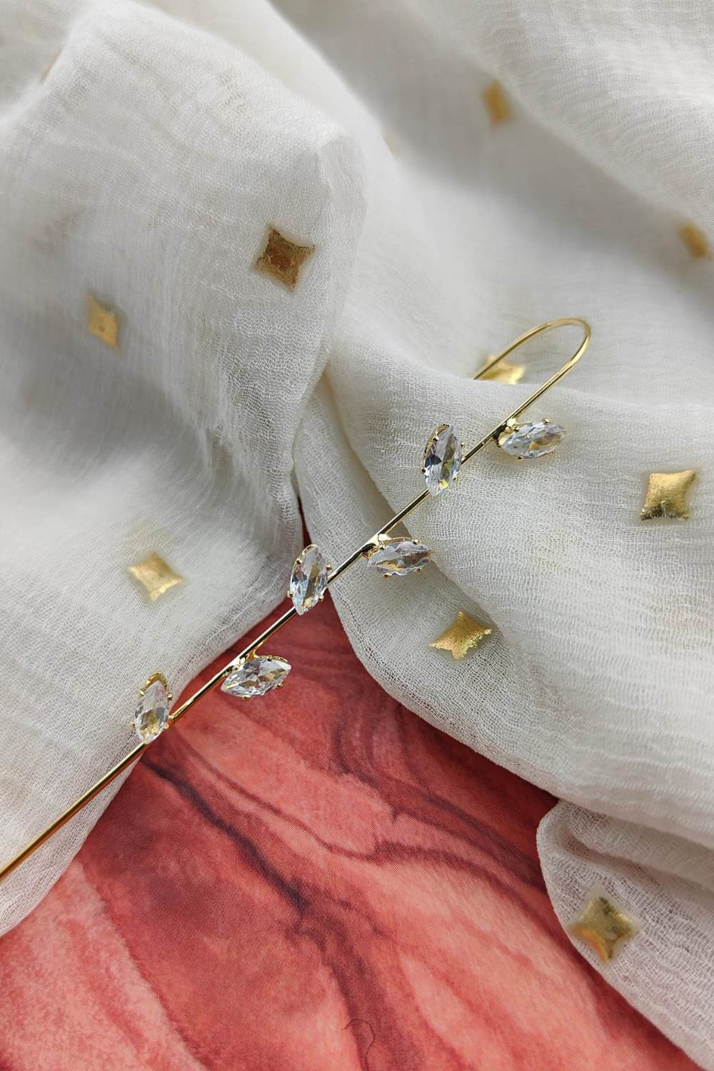 Gold Leaf Ear Wrap Zircon Ear Climber - Gold or Silver, Image 2 of 3