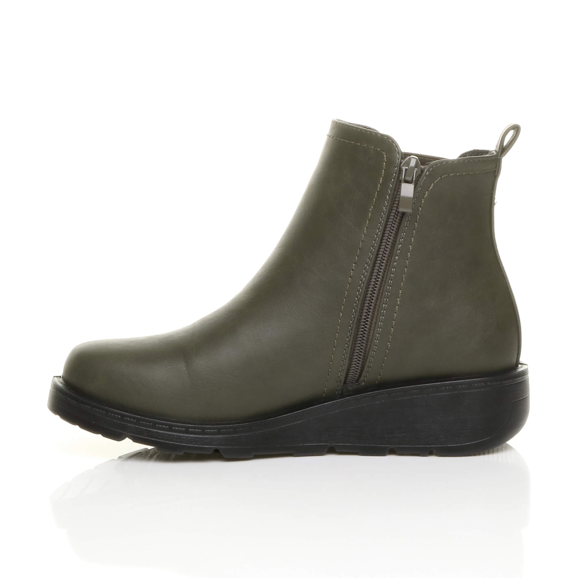 Khaki Low Wedge Comfort Ankle Chelsea Boots, Image 3 of 6