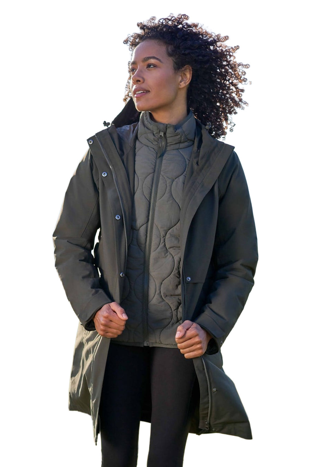 Khaki Luna 3 in 1 Long Waterproof Jacket, Image 6 of 6