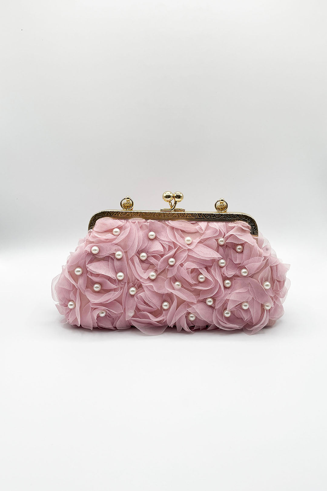 Pink Lace Floral Clutch Bag with Pearl, Image 2 of 5