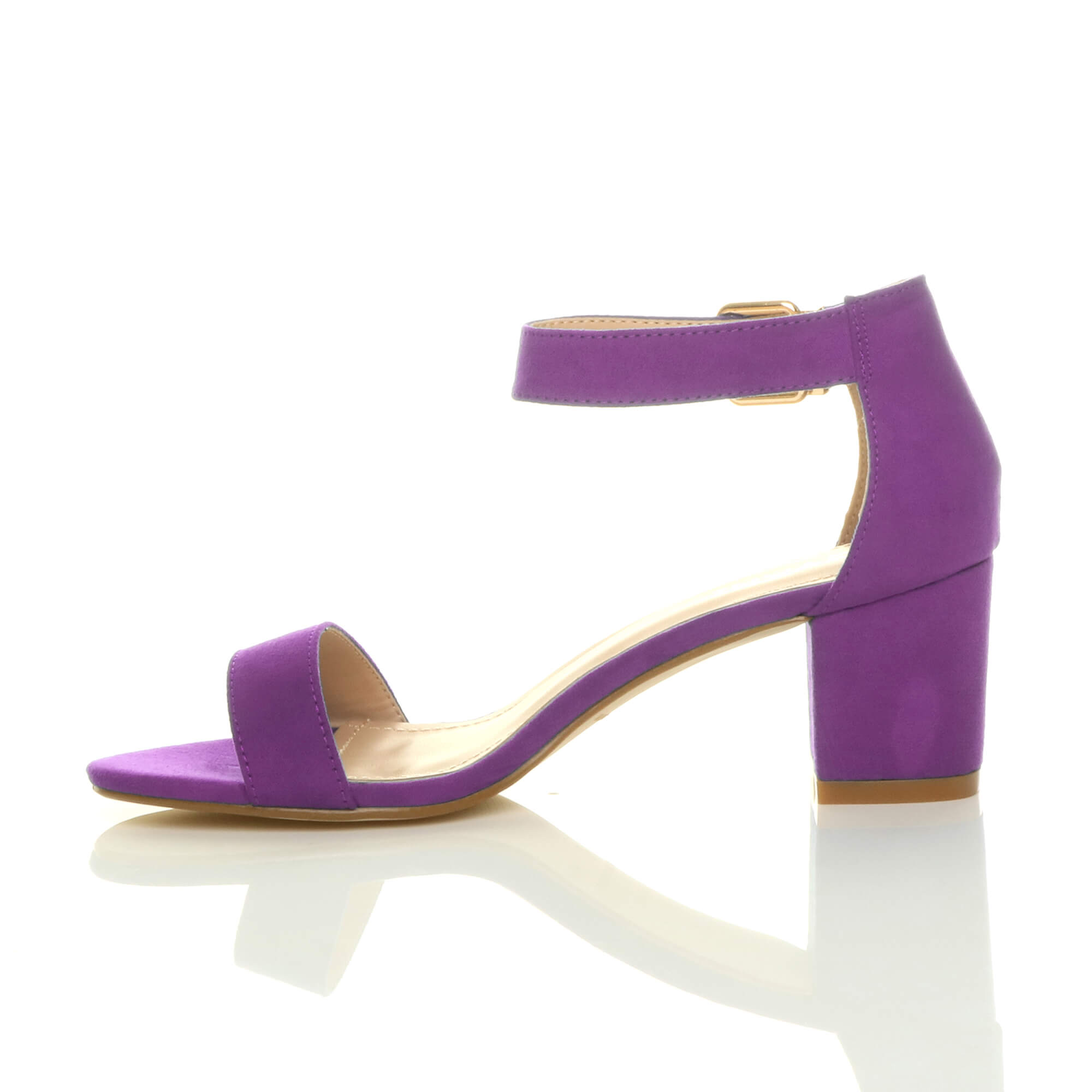 Purple AJVANI Purple Mid Block Heel Ankle Strap Sandals, Image 3 of 6