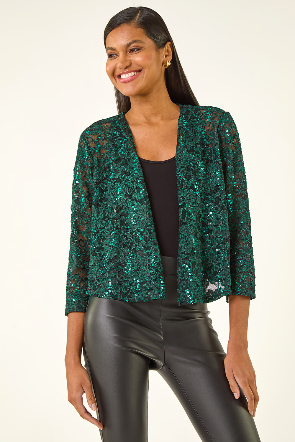 Green Glitter Sequin Lace Top, Image 5 of 5