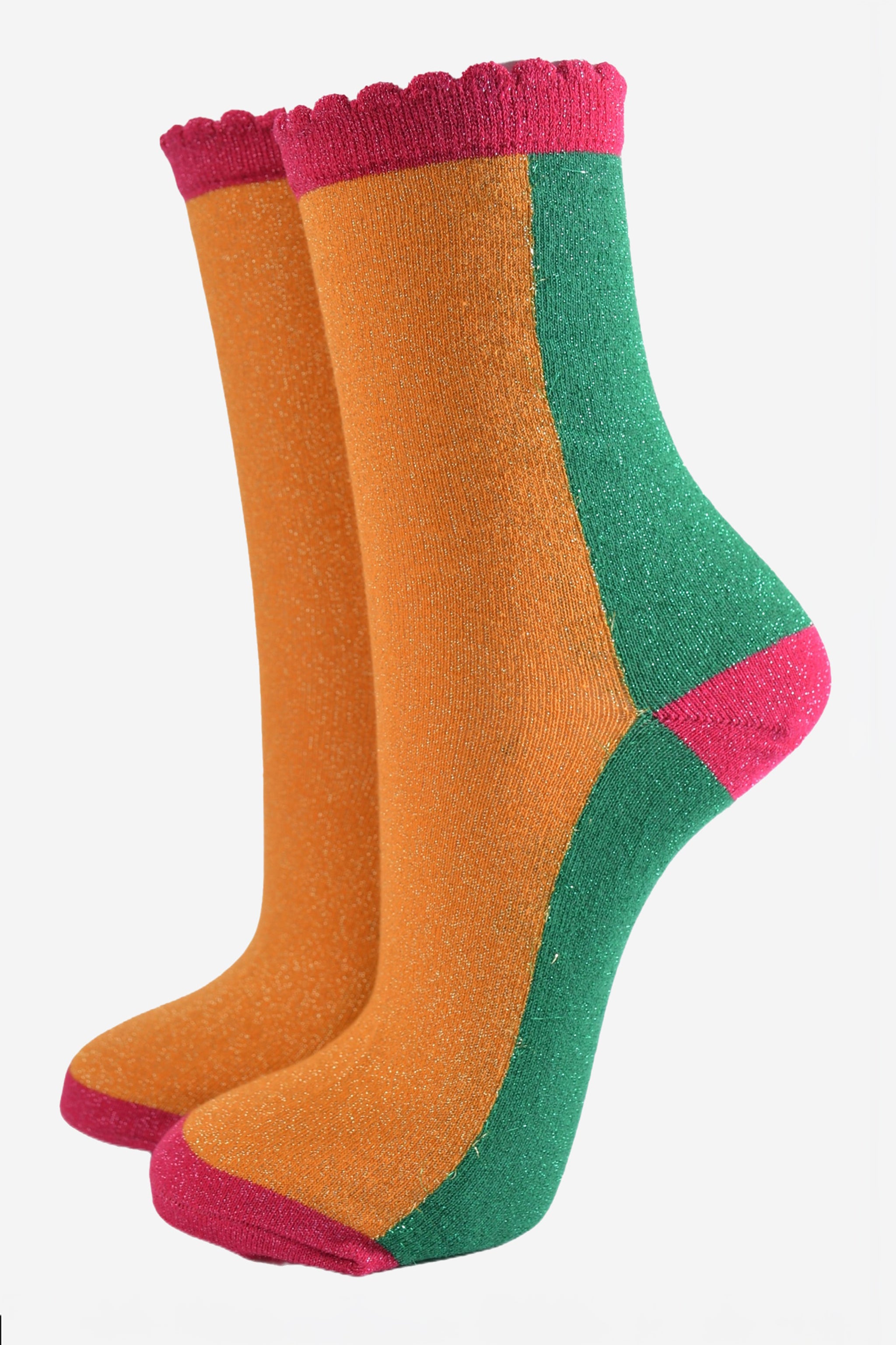 Orange Sock Talk Orange Colour Block Glitter Ankle Socks, Image 1 of 1