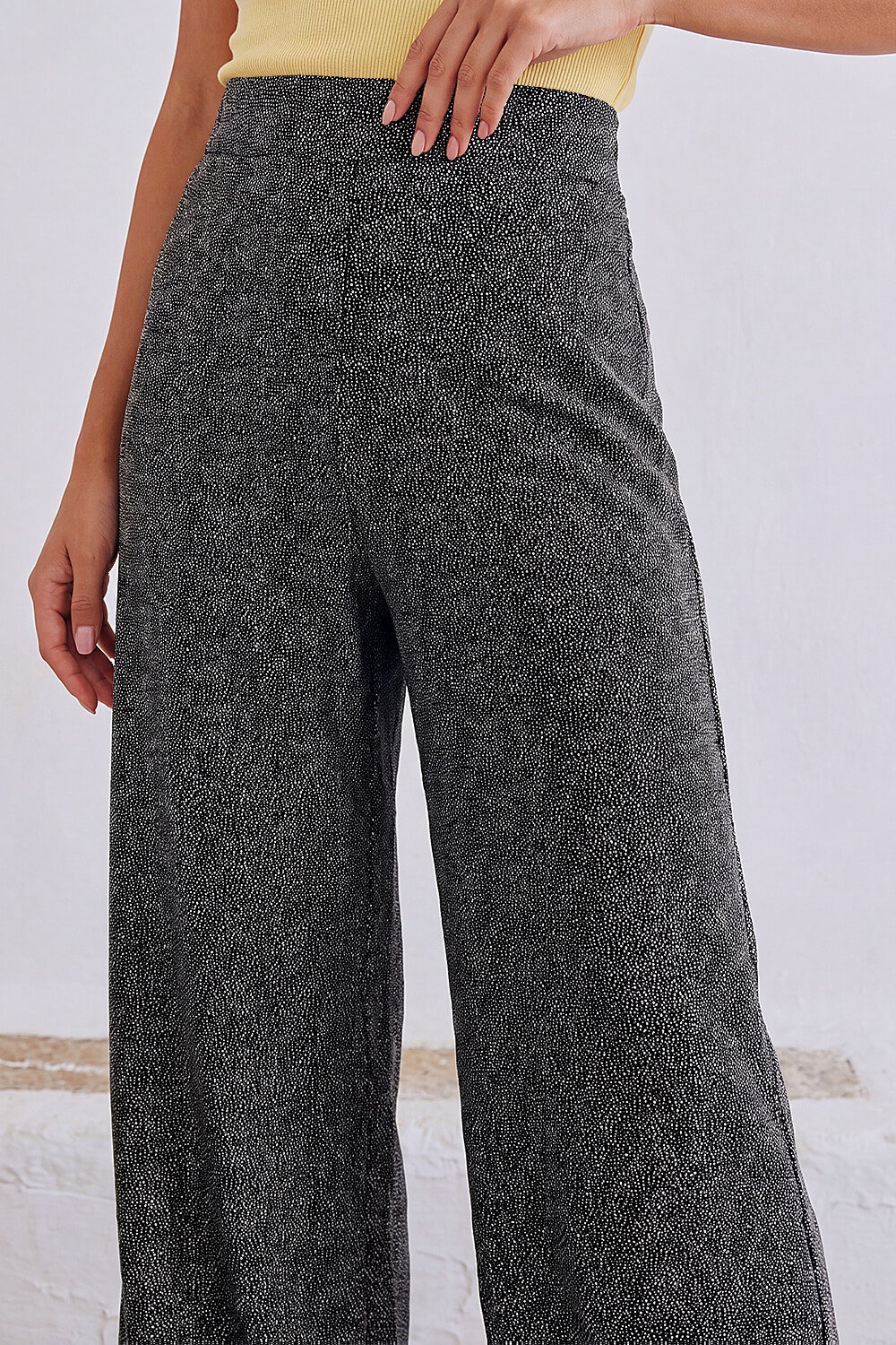 Black Spot Print Wide Leg Trouser, Image 5 of 4