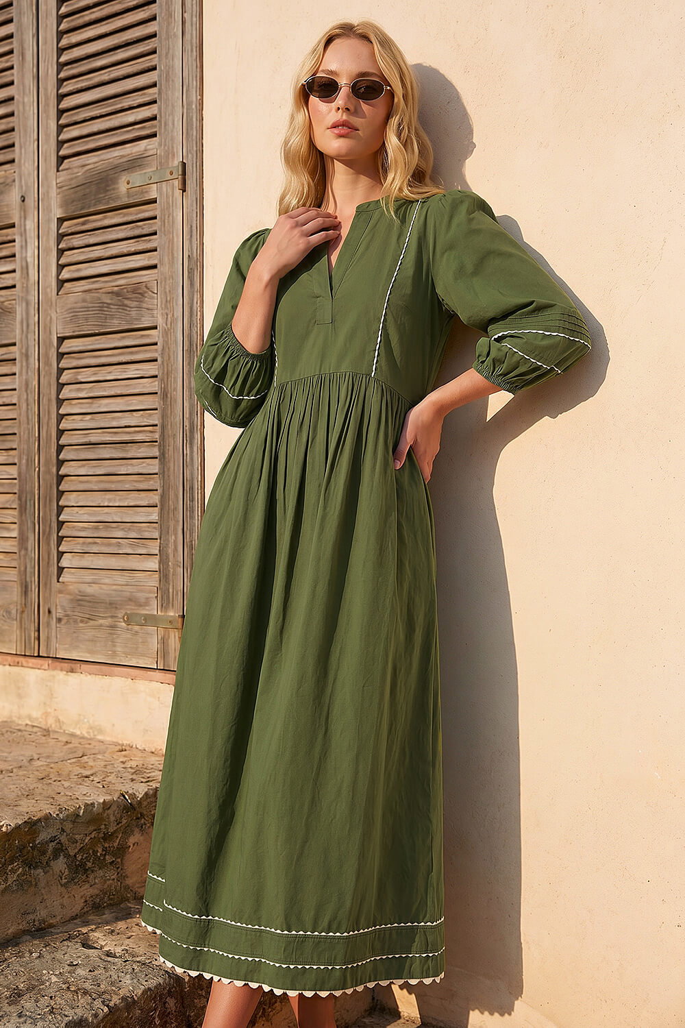 Green Ric Rac Collared Midi Dress, Image 1 of 4