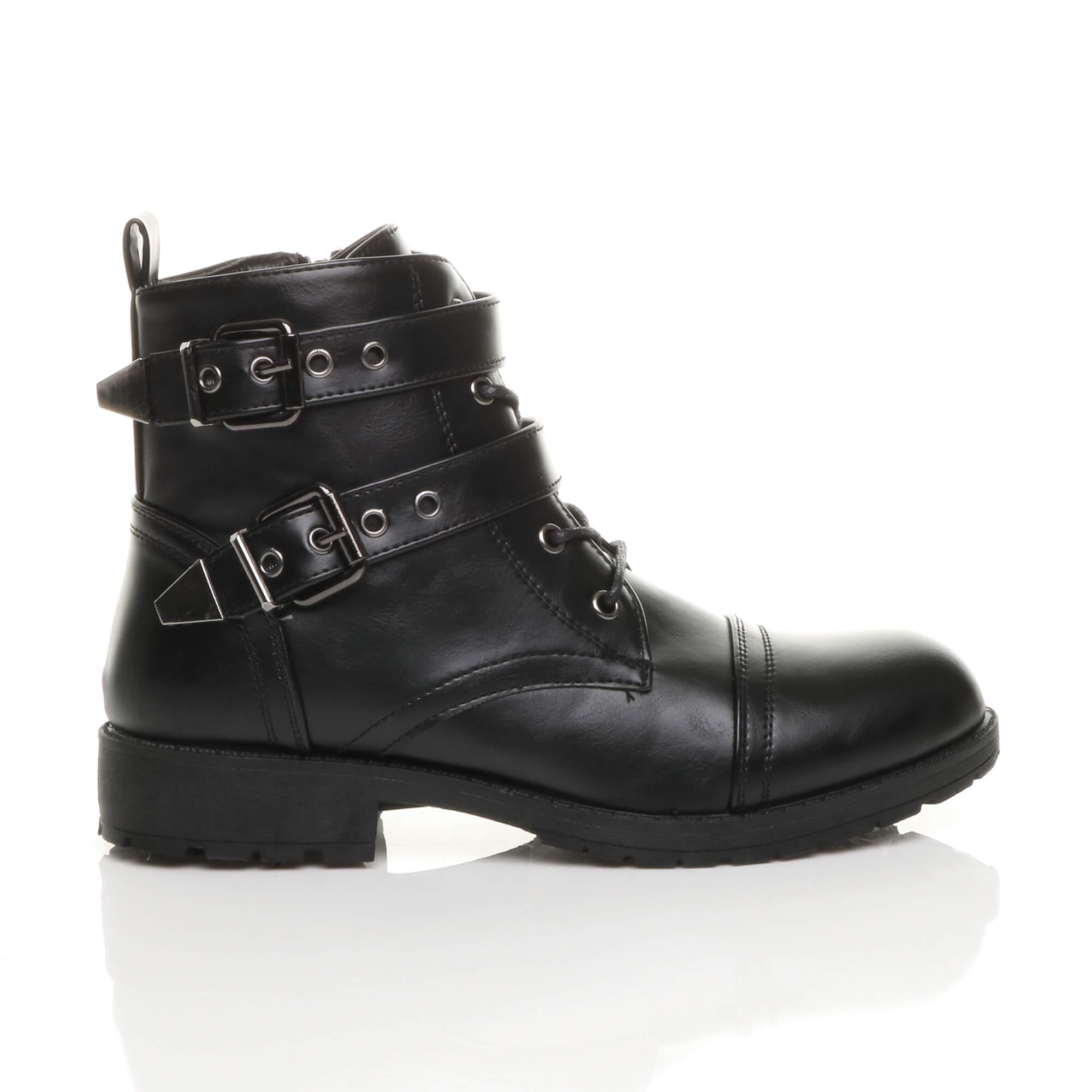 Black Low Heel Biker Ankle Boots, Image 2 of 6