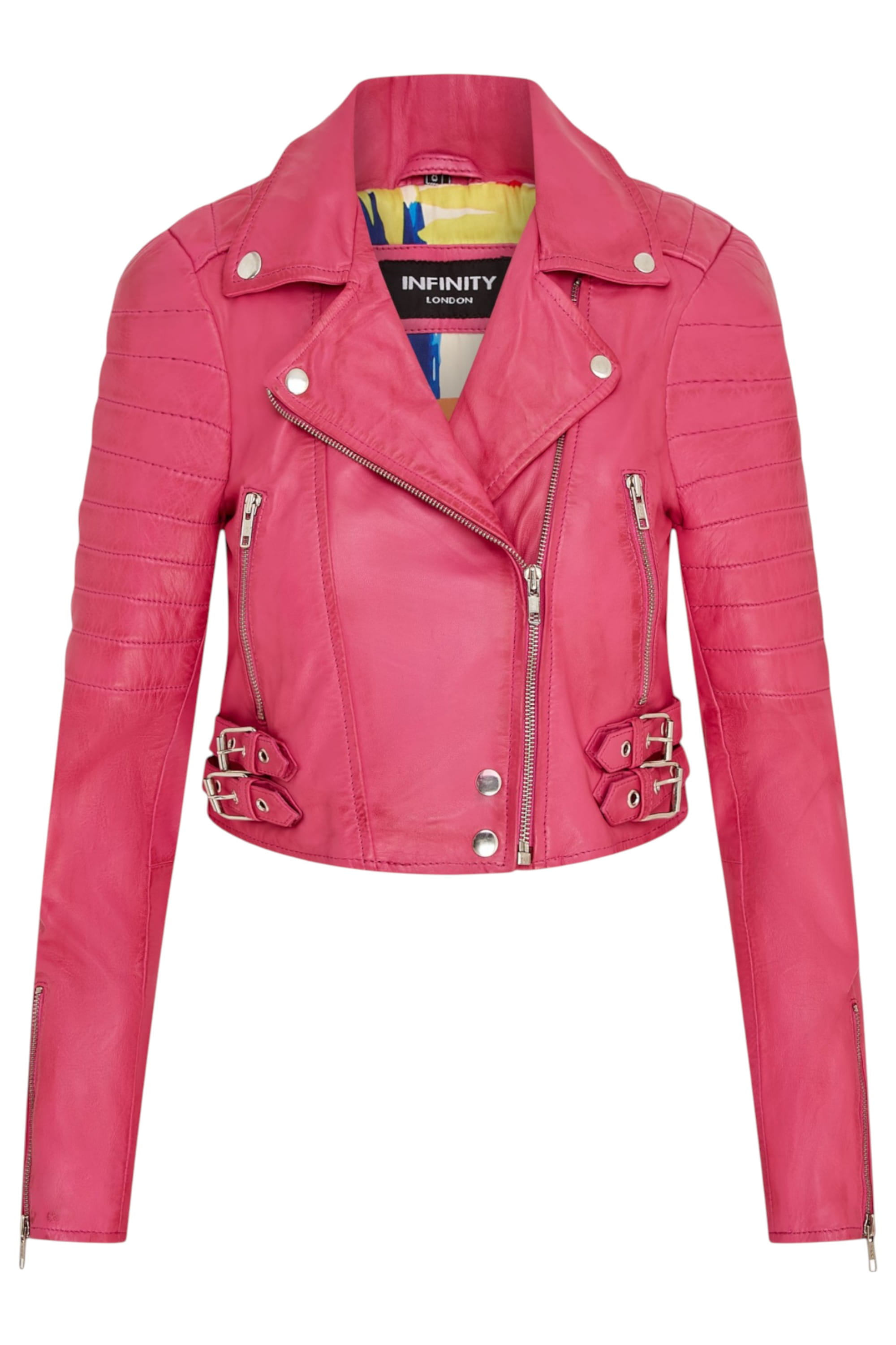 Fuchsia Infinity Leather Fuchsia Cropped Brando Leather Biker Jacket, Image 2 of 7