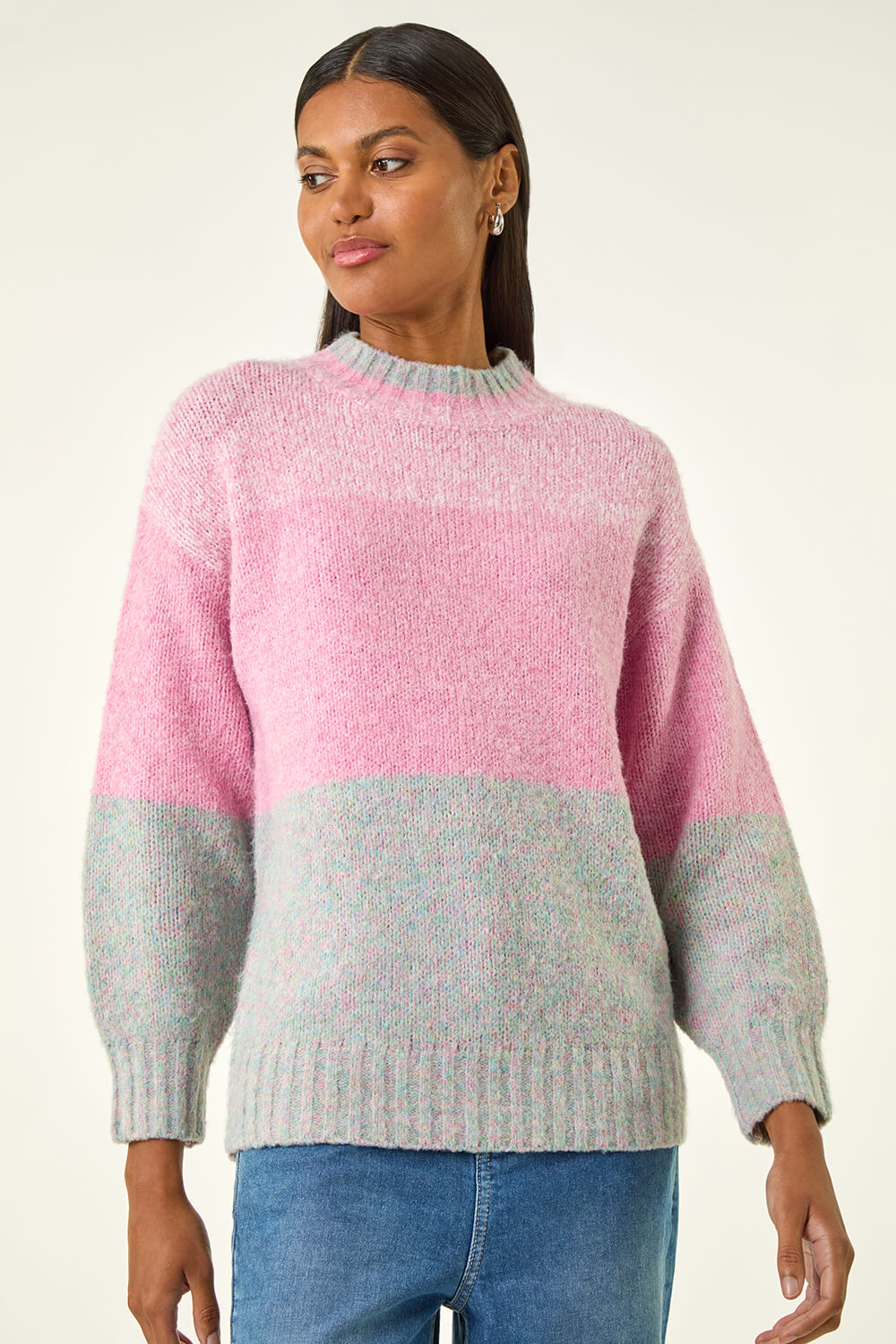 Light Pink Colour Block Knit Jumper, Image 3 of 5