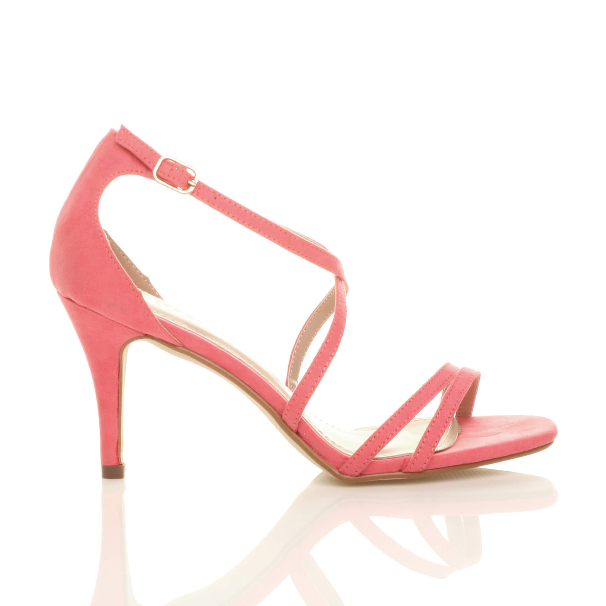 Coral AJVANI Coral High Heel Crossed Straps Buckle Strappy Sandals, Image 2 of 6