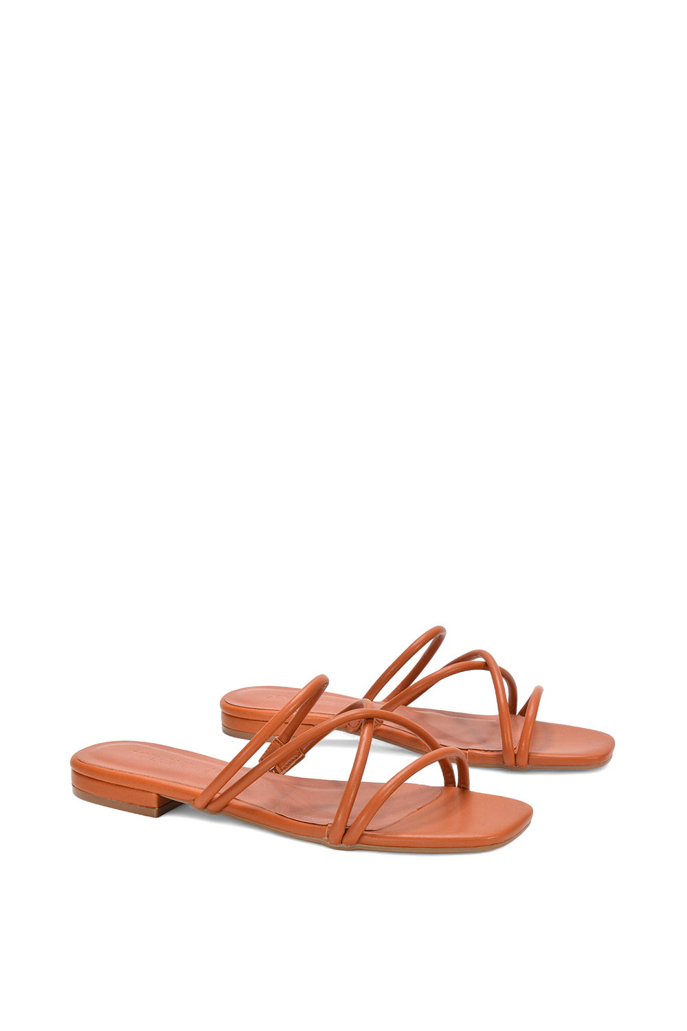 Tan XY LONDON Tan 'Suzzie' Strappy Flat Slip On Square Toe Slider Mule Sandals, Image 3 of 5