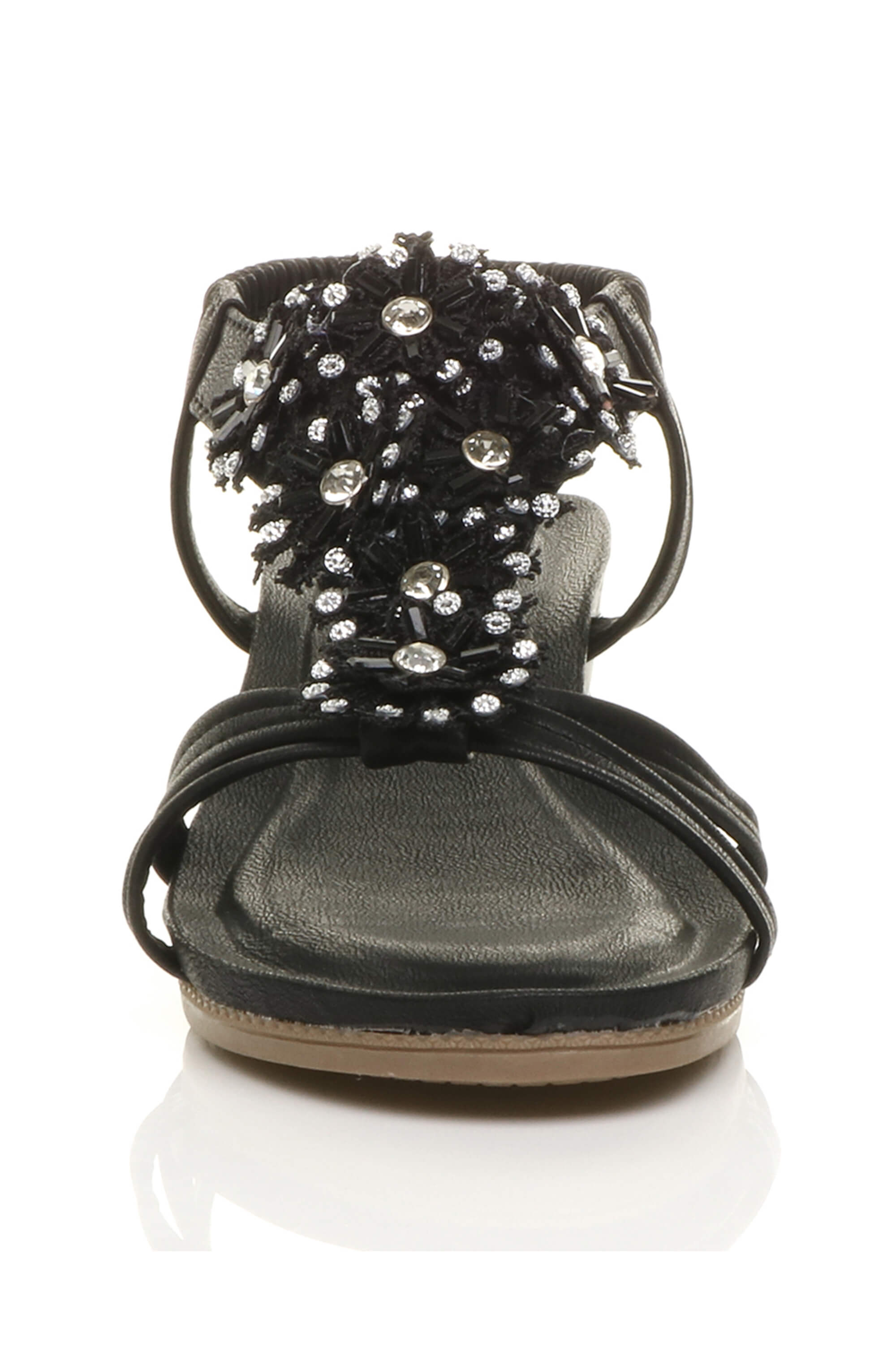 Black Mid Wedge Diamante T-Bar Slingback Sandals, Image 6 of 6
