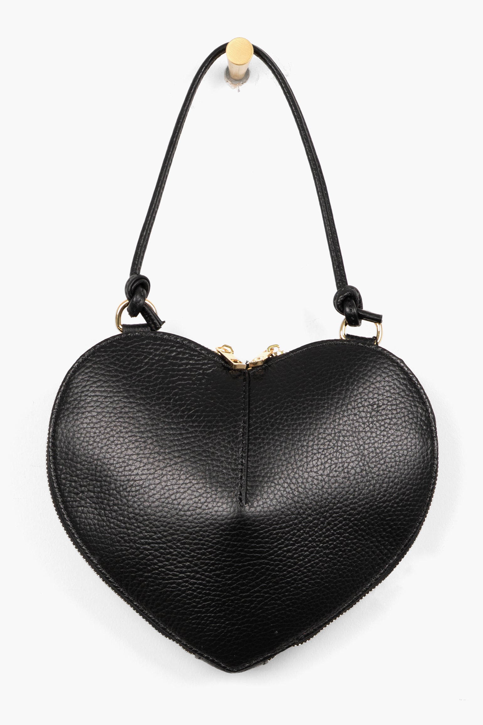 Black Italian Leather Heart Crossbody Bag, Image 2 of 5