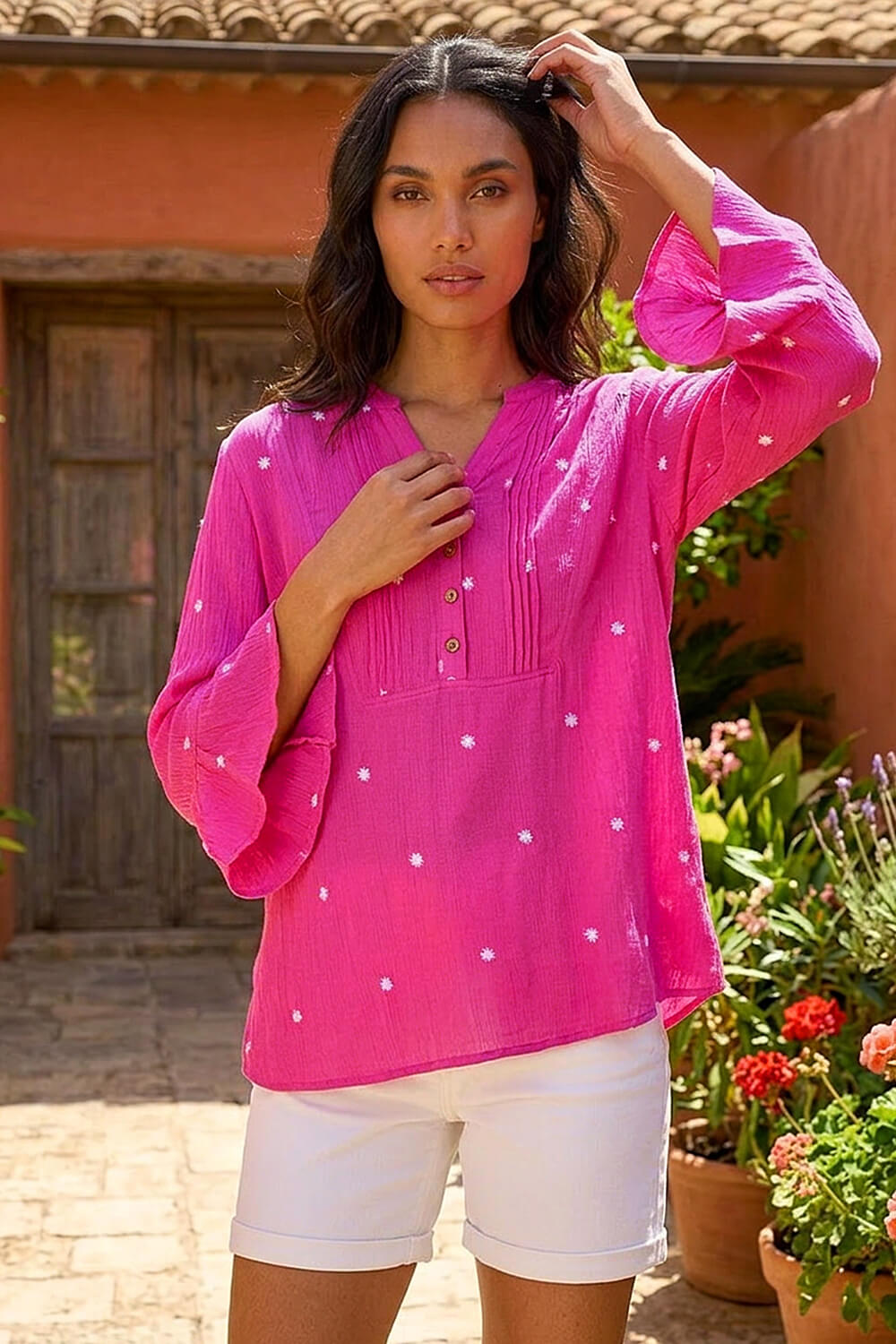 Cerise Embroidered Dot Top, Image 1 of 4