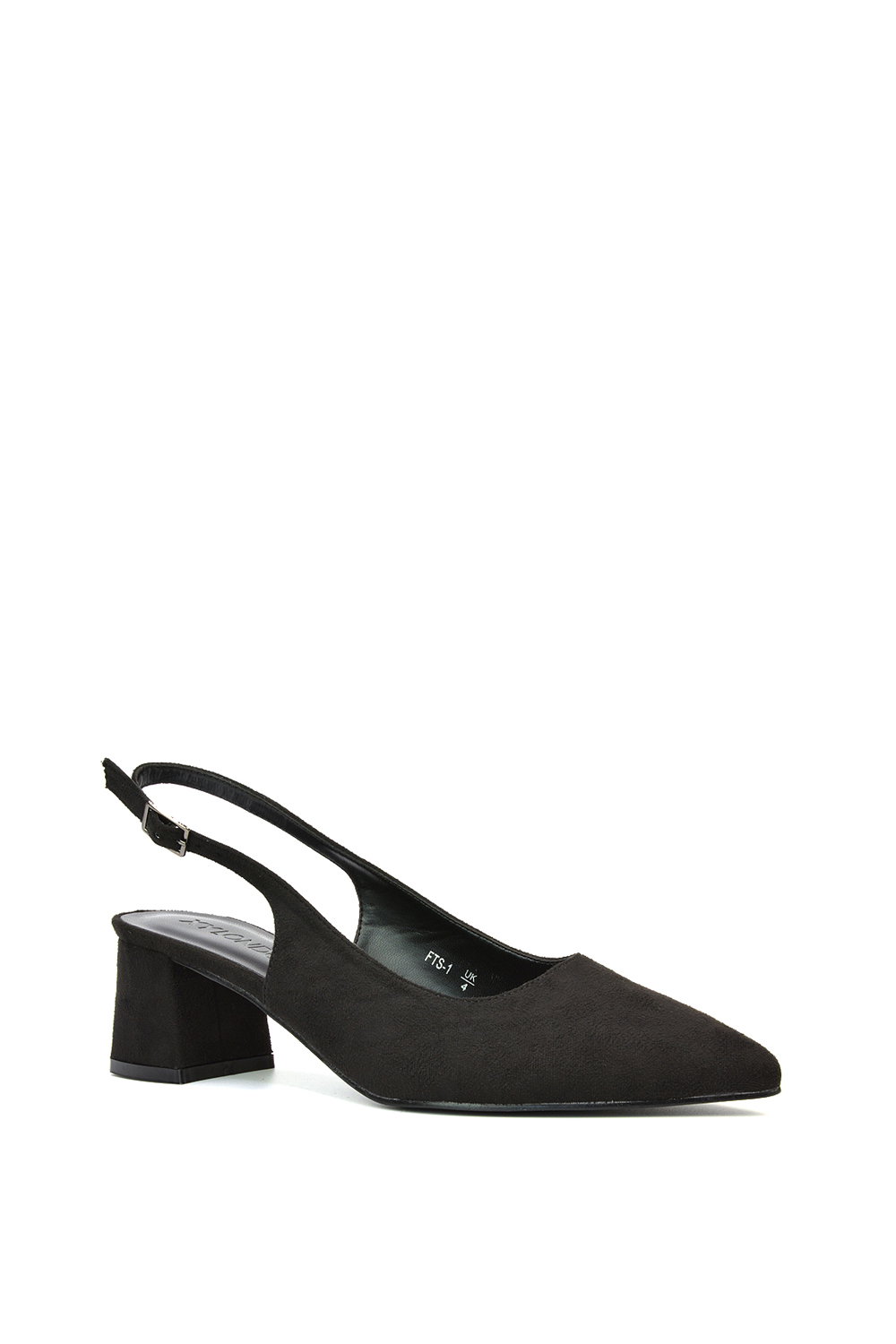 Black 'Devon' Court Shoe Block Heels With Slingback, Image 2 of 5