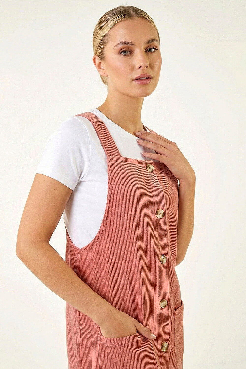 Rose Corduroy Pinafore Midi Dress, Image 6 of 6