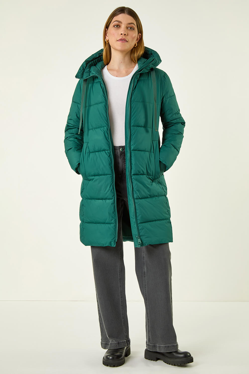 Forest  Longline Padded Hooded Coat, Image 3 of 5