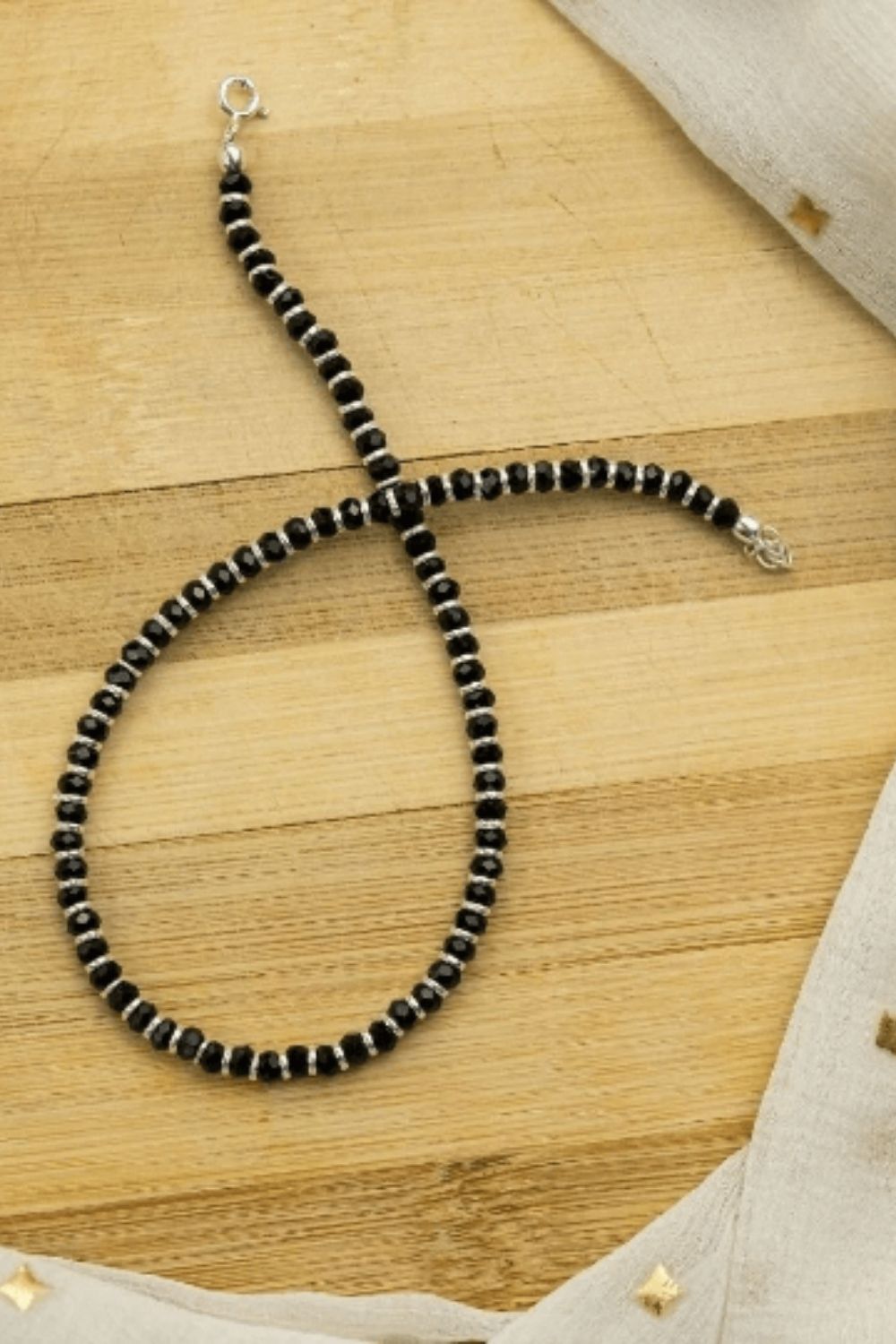 Black Sterling Silver Black Bead Chain Summer Indie Silver Indian Payal Emo Anklet, Image 3 of 3