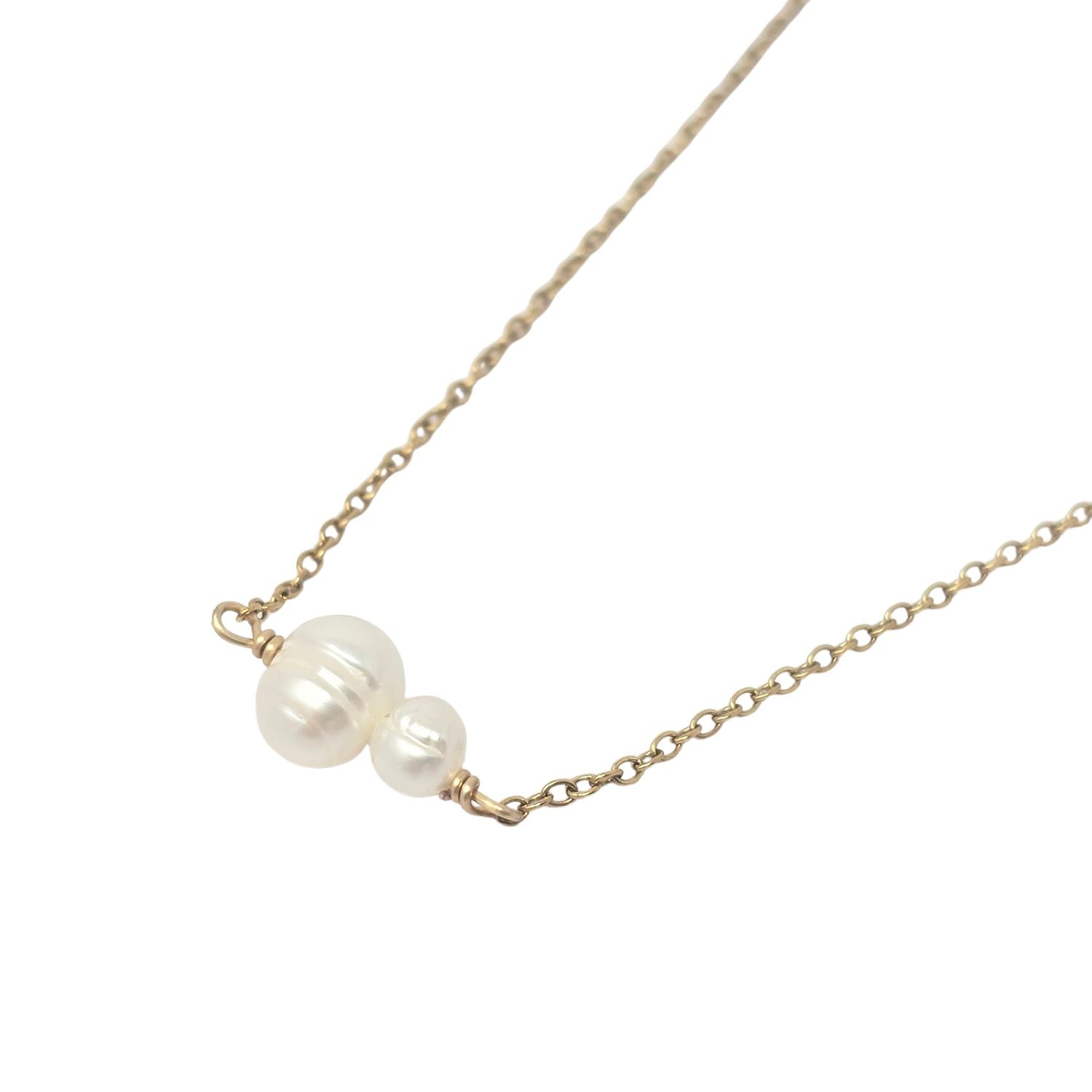 Metallic Dainty Two Freshwater Pearls Gold Plated Necklace