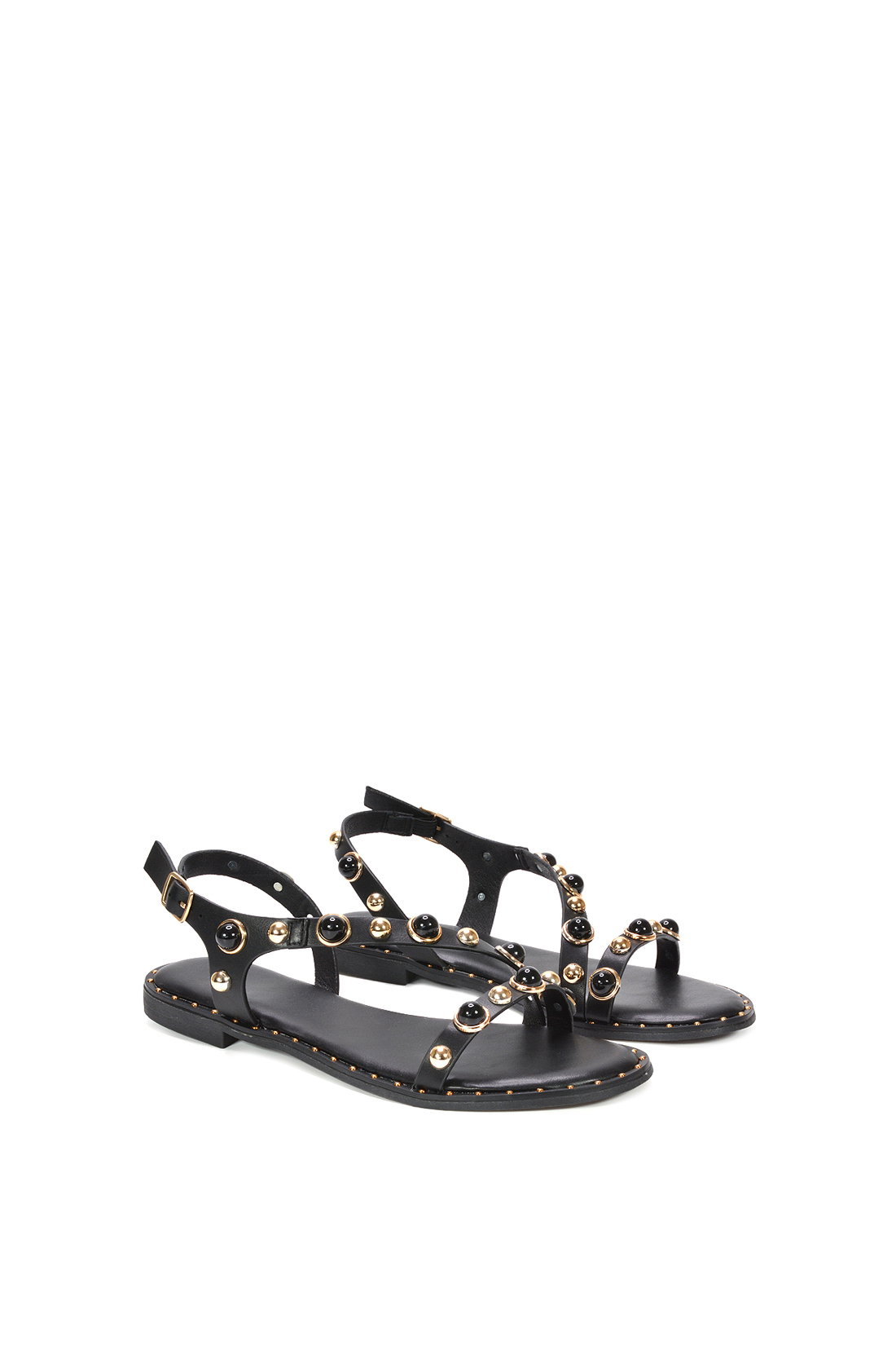 Black XY LONDON Black Flat Slingback Sandals With Studded Pearls, Image 3 of 6