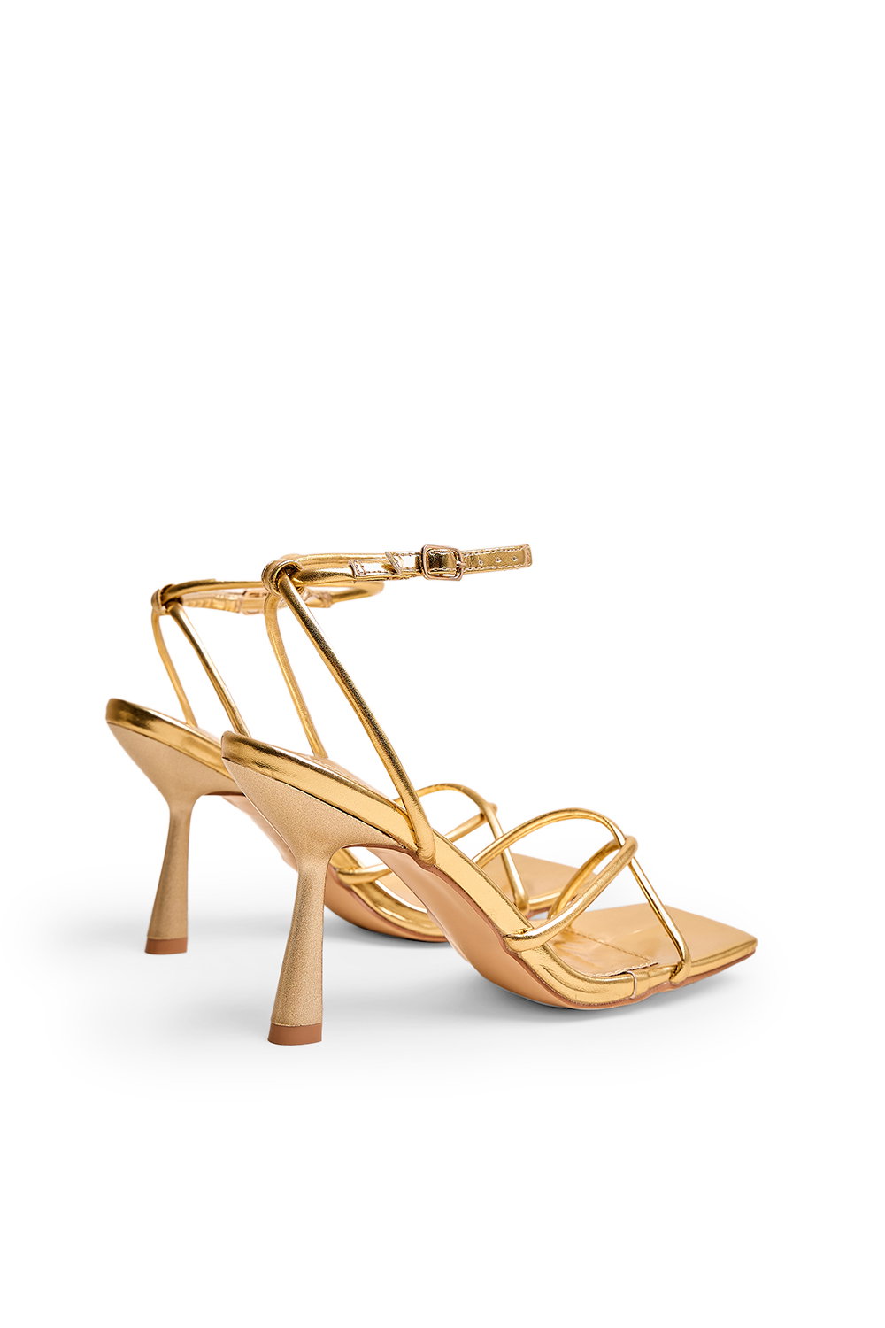 Gold Bree Gold PU Square Toe Mid Stiletto Heels, Image 2 of 4