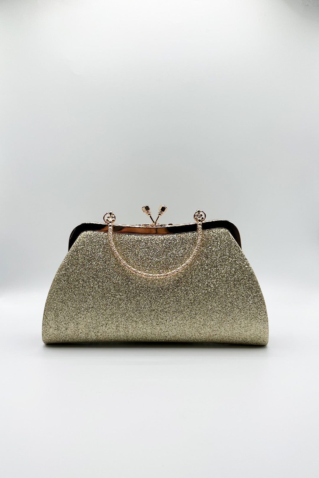 Gold Glitter Metallic Fibre Clutch Bag, Image 3 of 5