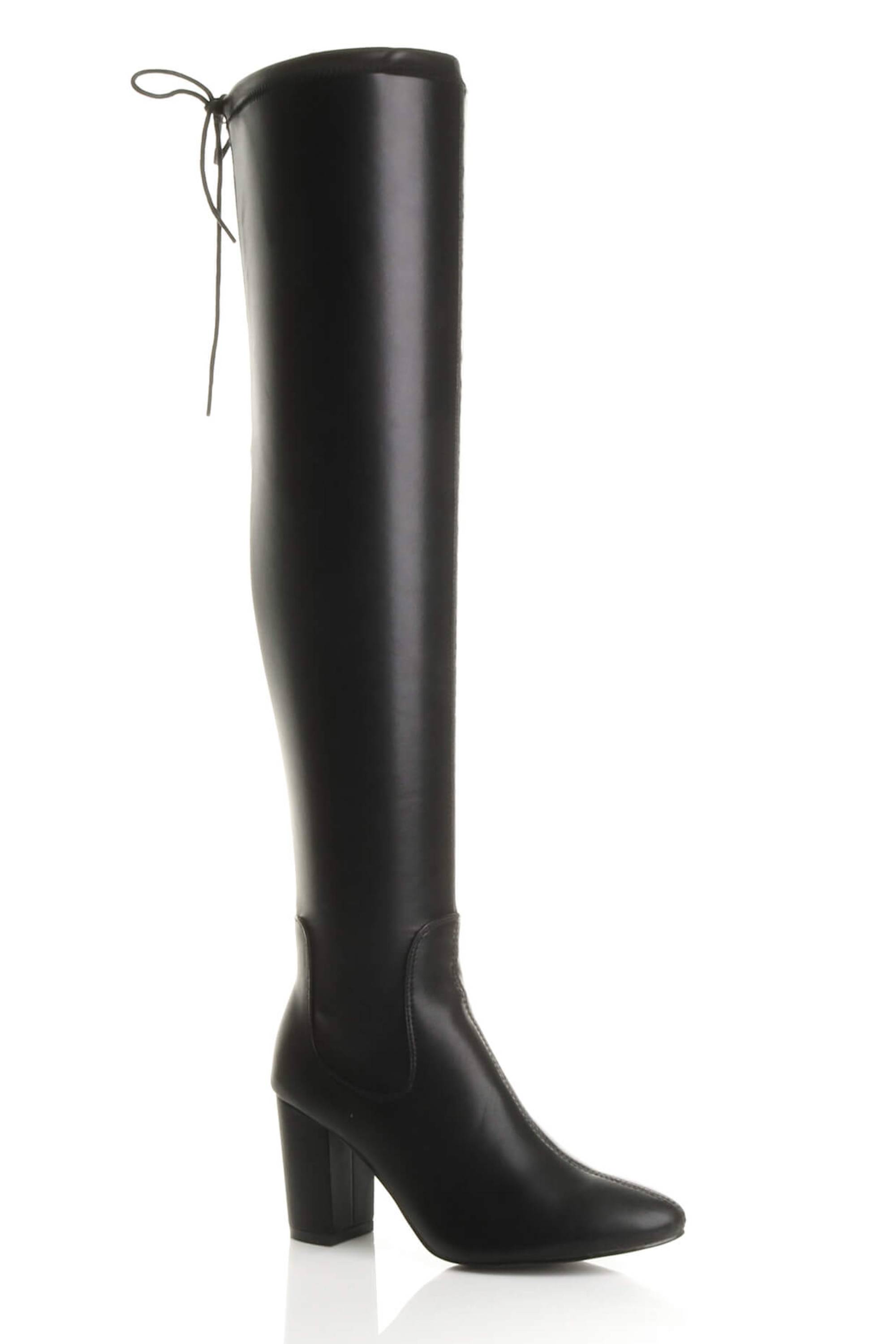 Black High Block Heel Stretchy Sock Over The Knee Boots