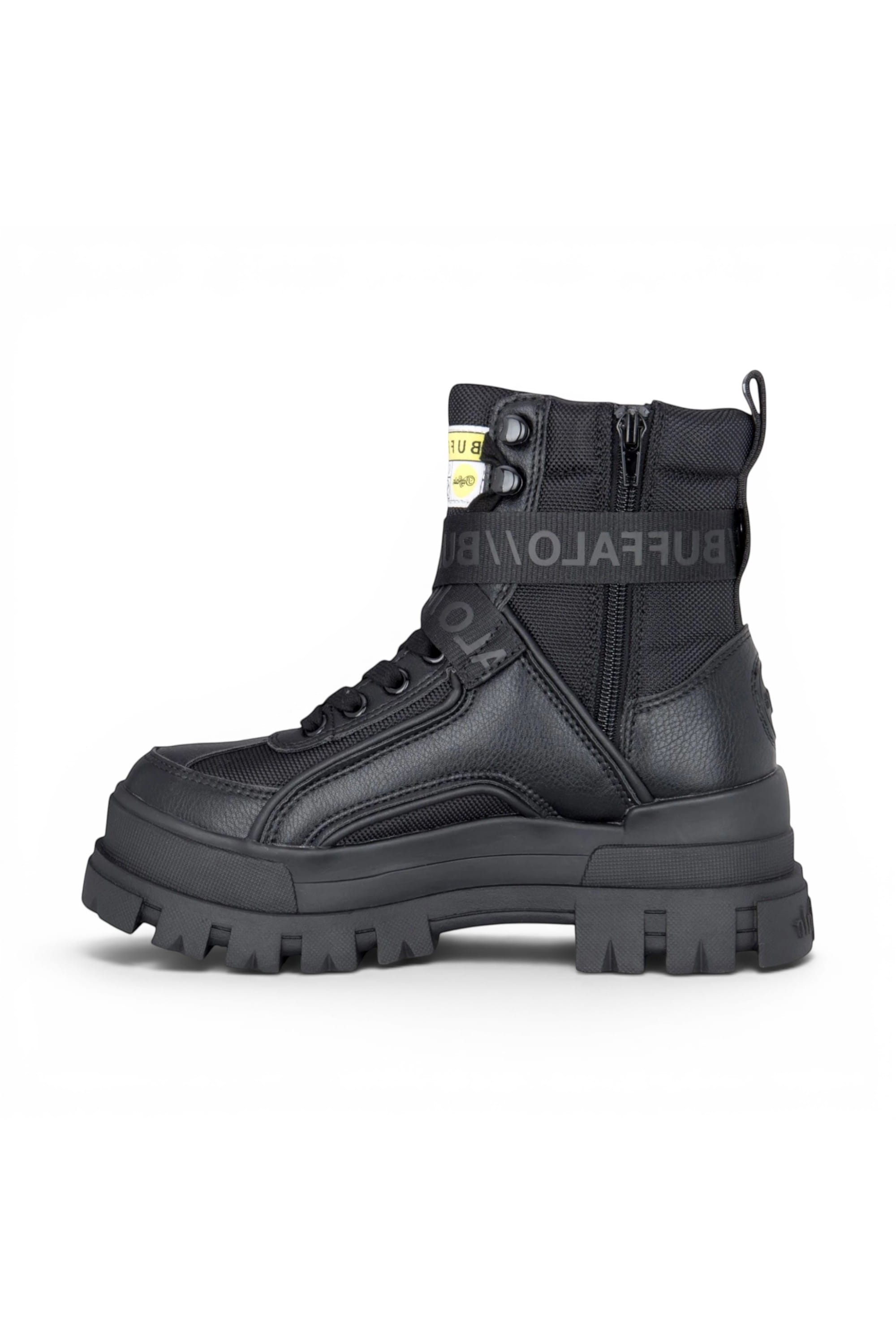 Black Womens Combat High Ankle Boots-ASPHA-COM, Image 5 of 7