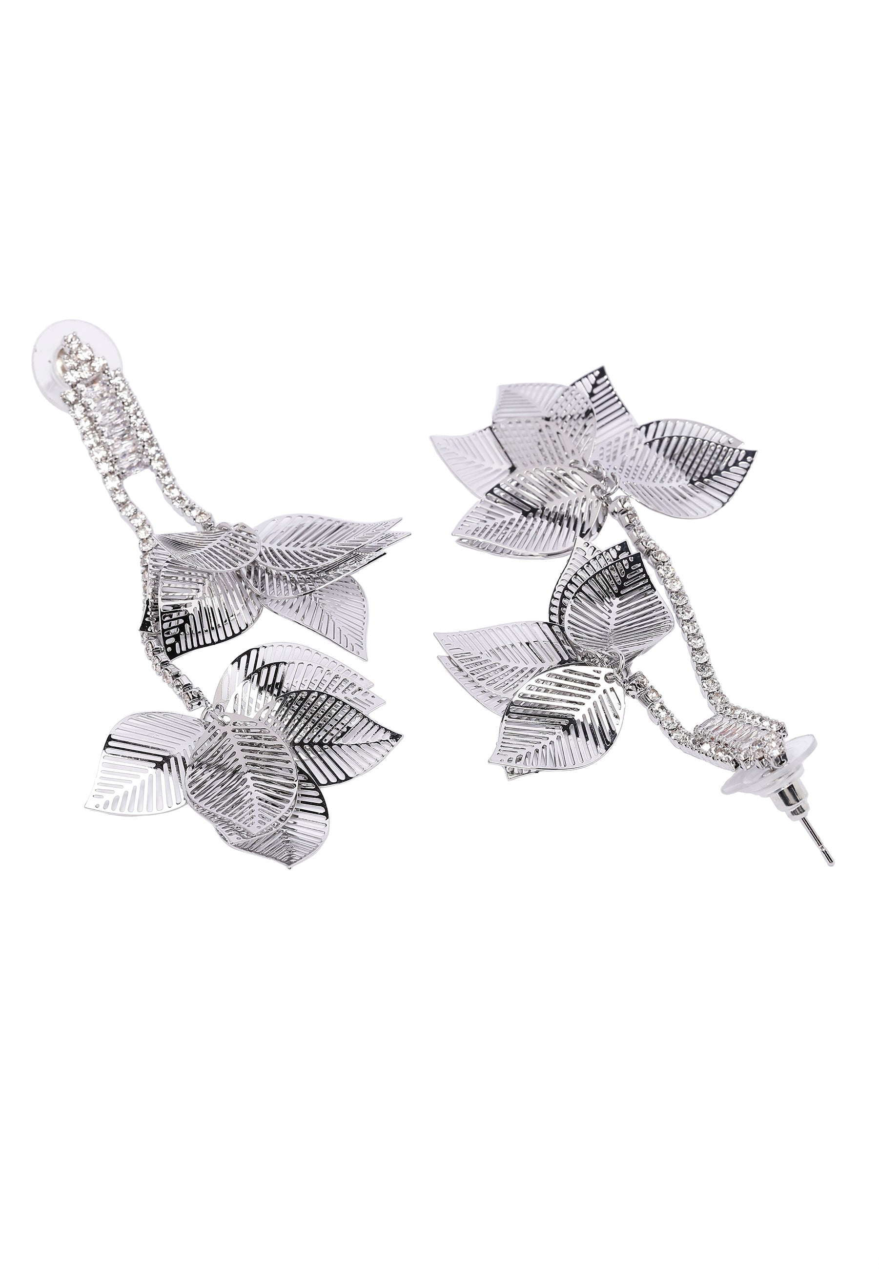Silver Crystal Leafy Dangling Earrings, Image 3 of 5