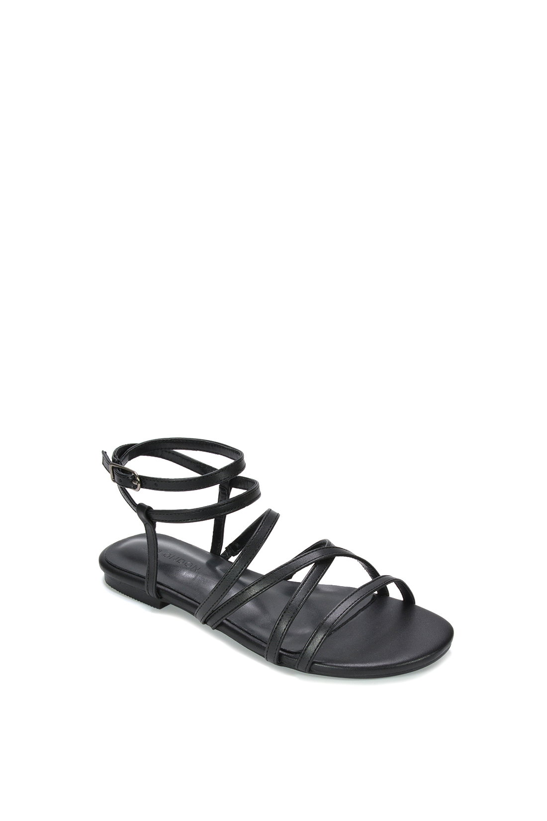 Black XY LONDON Black Flat Gladiator Strappy Sandals With Open Toe, Image 2 of 6