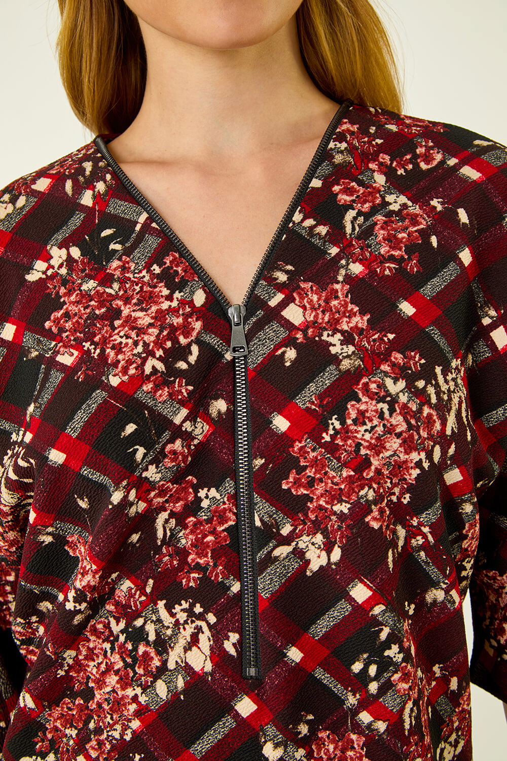 Wine Textured Floral Print Stretch Top, Image 6 of 5