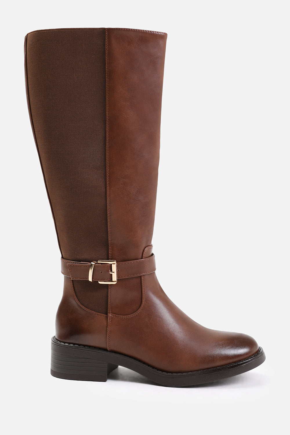 Brown 'Bode' Knee High Boots With Buckle Detail, Image 2 of 4