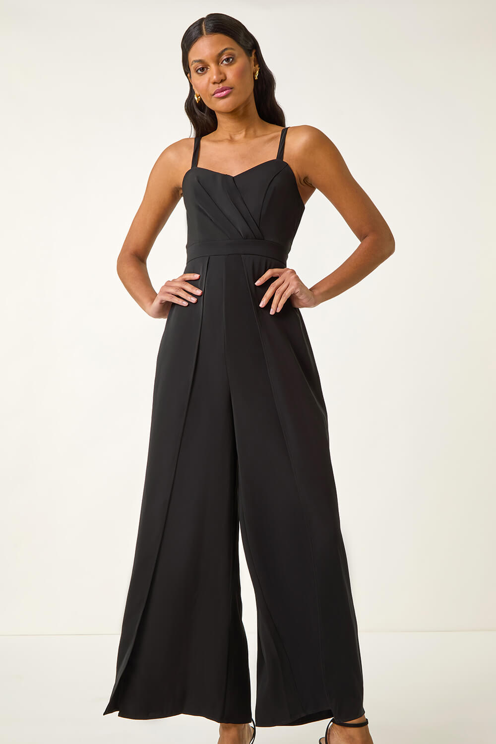 Roman Women's Black Pleated Strappy Jumpsuit Size 18