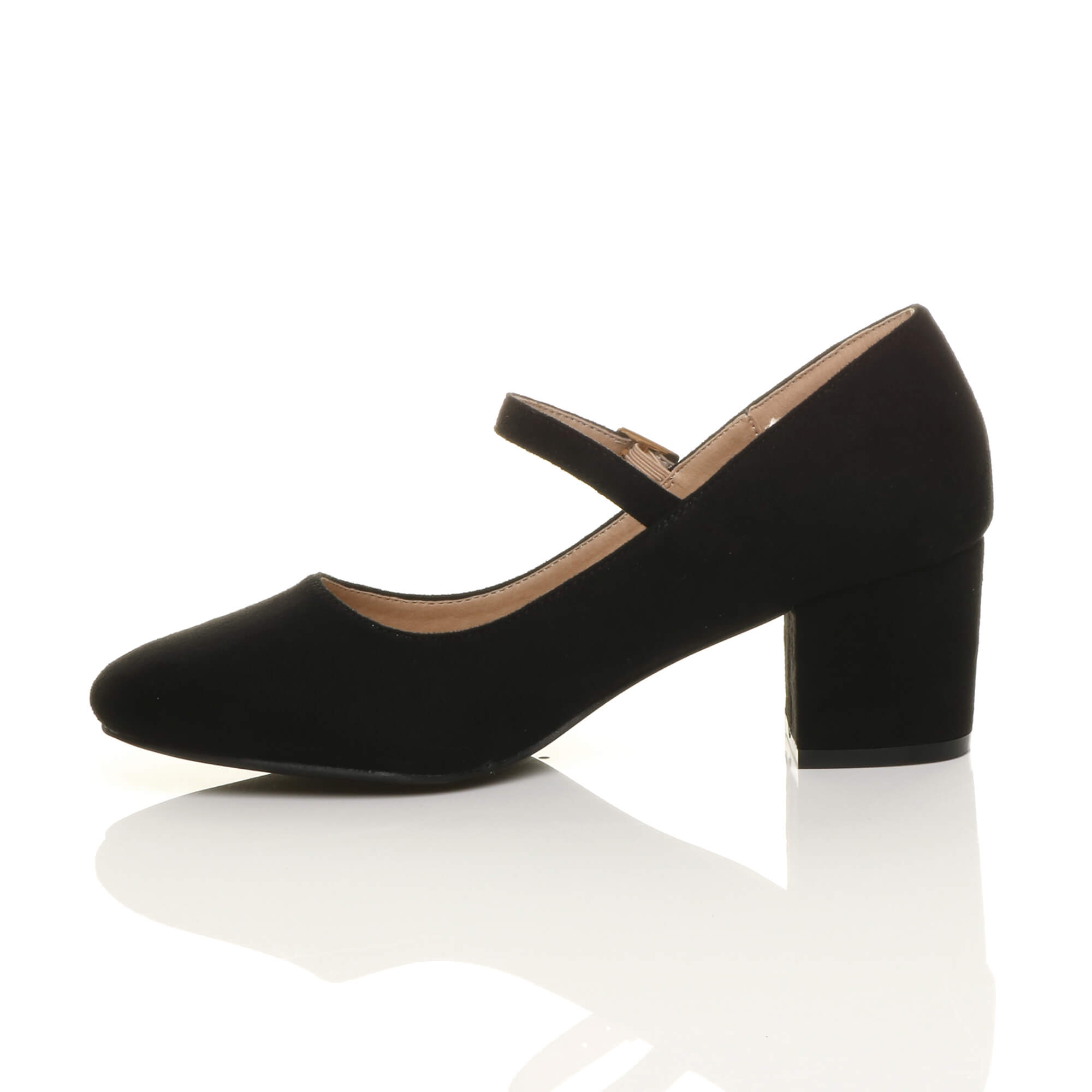 Black AJVANI Black Mid Block Heel Mary Jane Court Shoes, Image 3 of 6