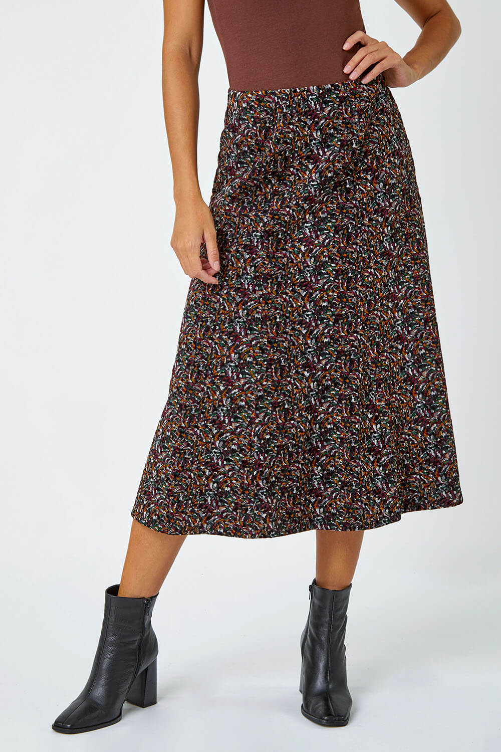 Multi  Textured Abstract Print Stretch A line Skirt, Image 5 of 5