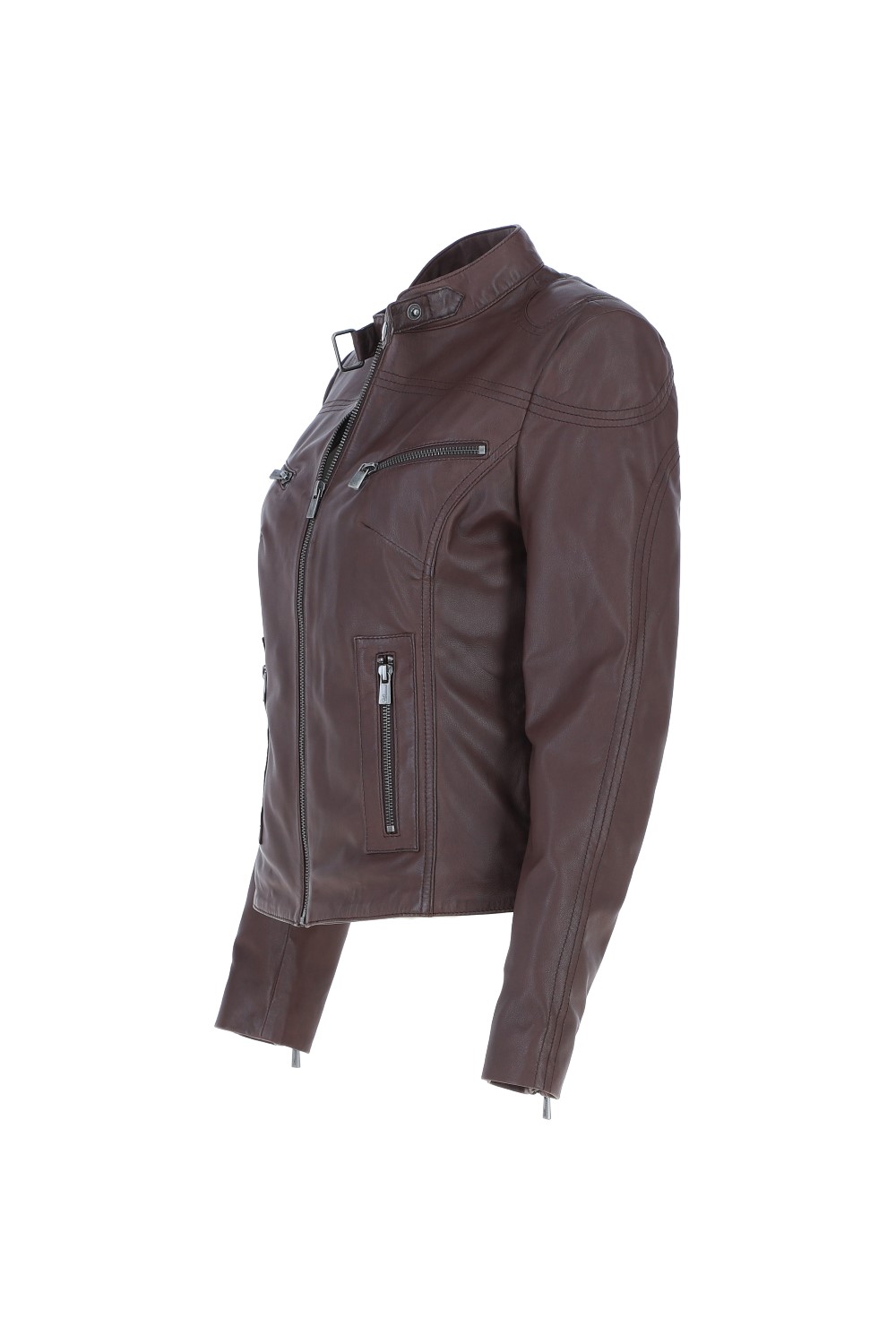 Maroon 'lolita' Real Leather Mandarin Collar Biker Jacket, Image 3 of 5