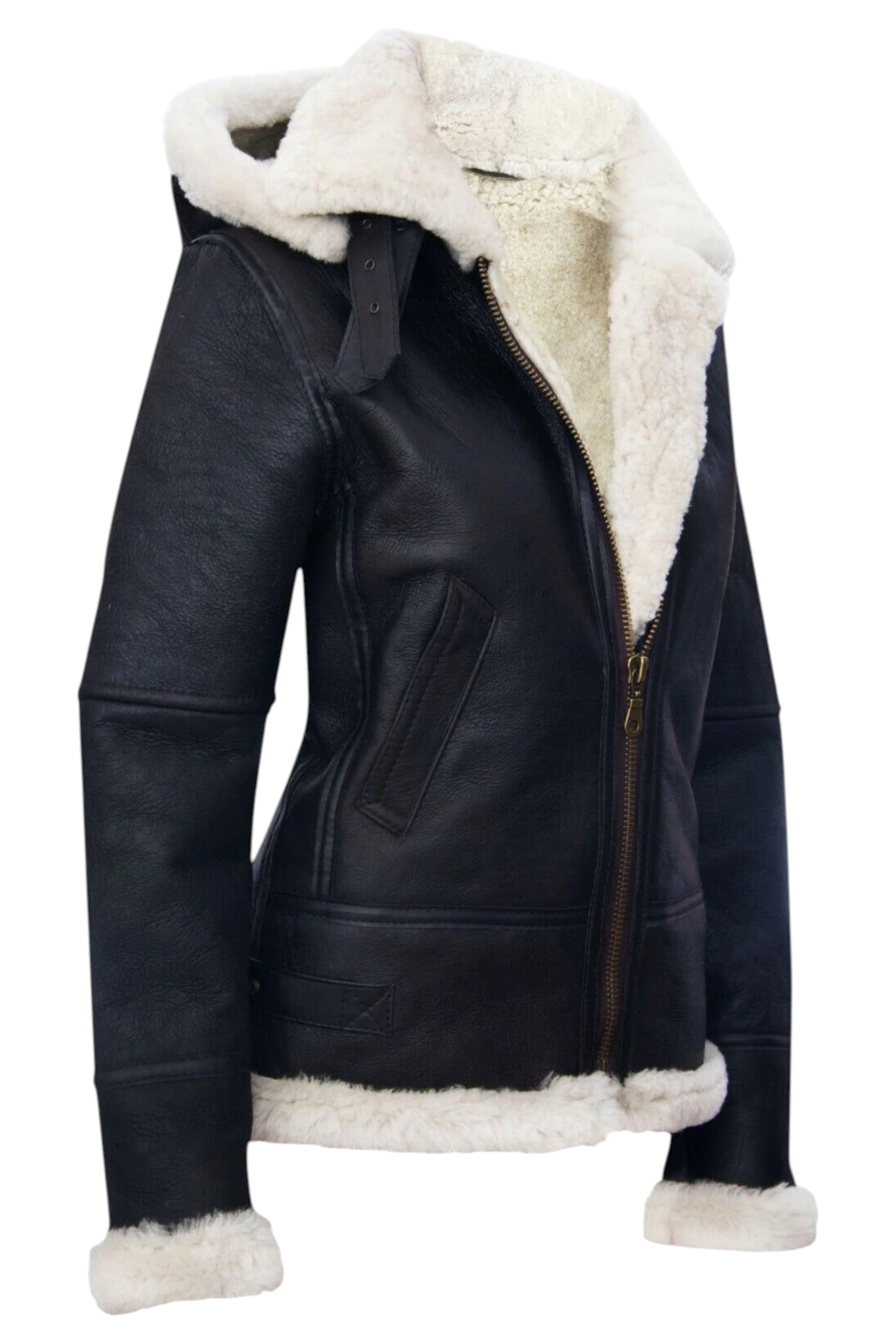Biscuit Hooded Sheepskin Flying Leather Jacket, Image 5 of 8