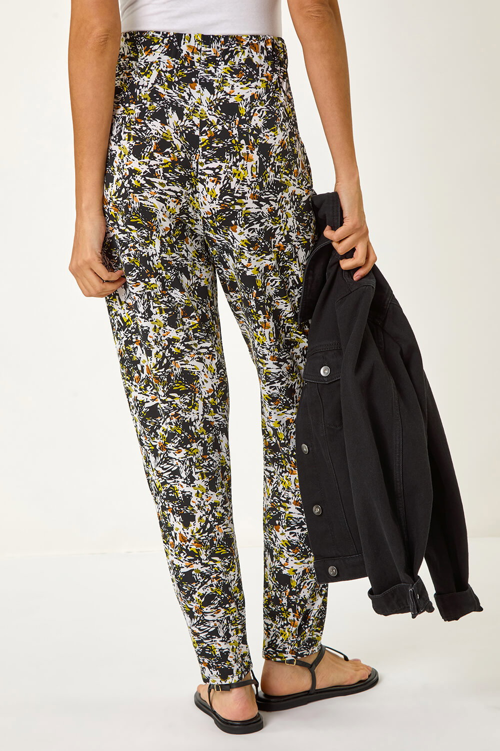Black Abstract Print Harem Straight Trousers, Image 4 of 5