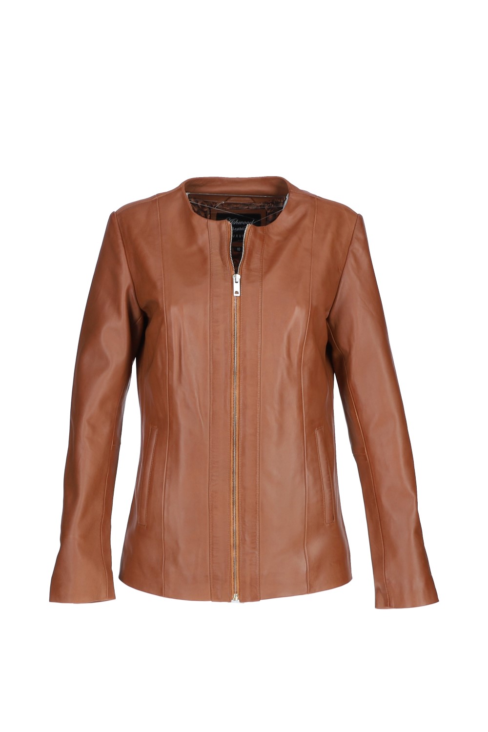 Tan Ashwood Leather Tan Real Leather Casual Collarless Jacket, Image 2 of 5
