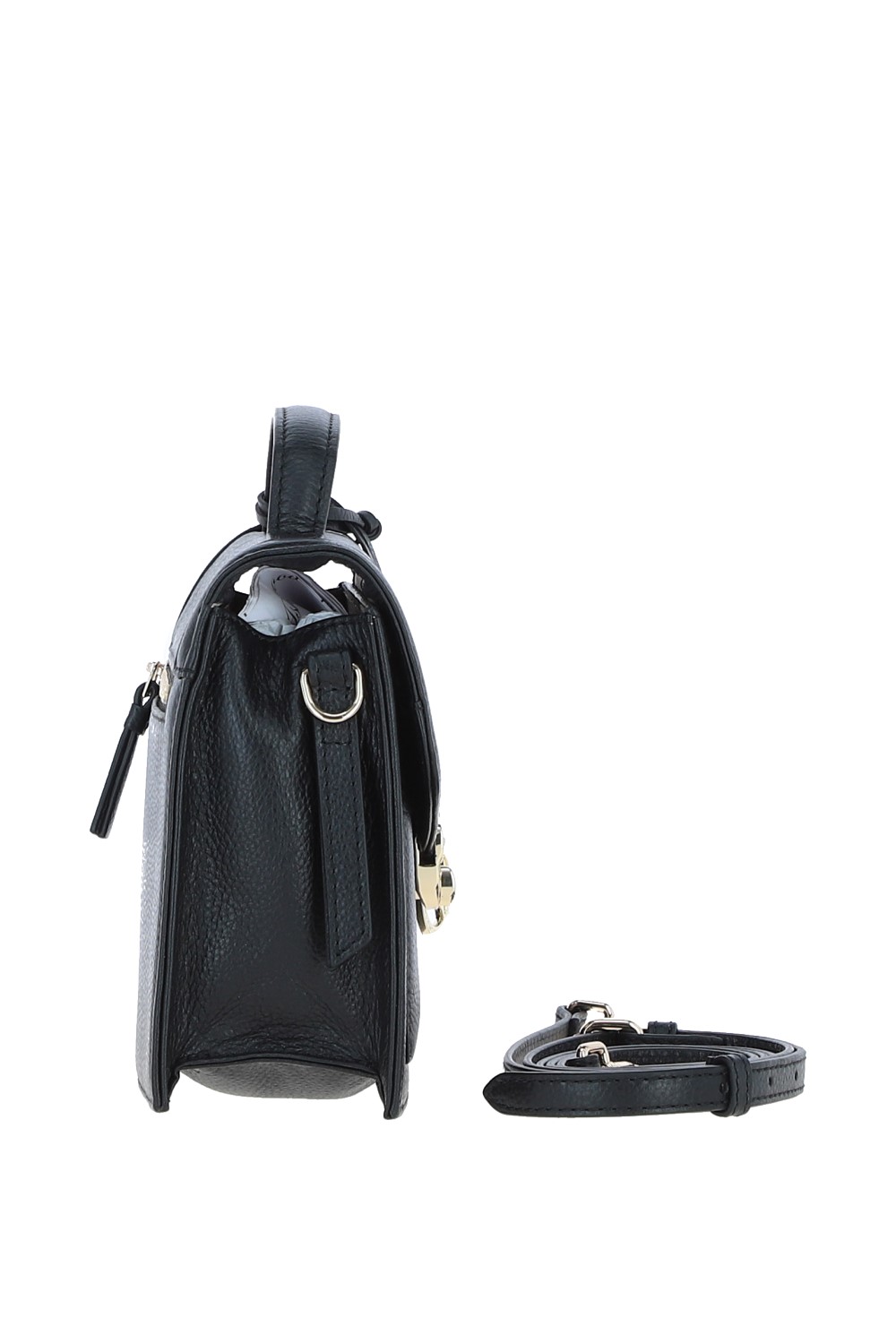 Black Ashwood Leather Black Compact Handbag With Detachable Crossbody Strap, Image 4 of 4