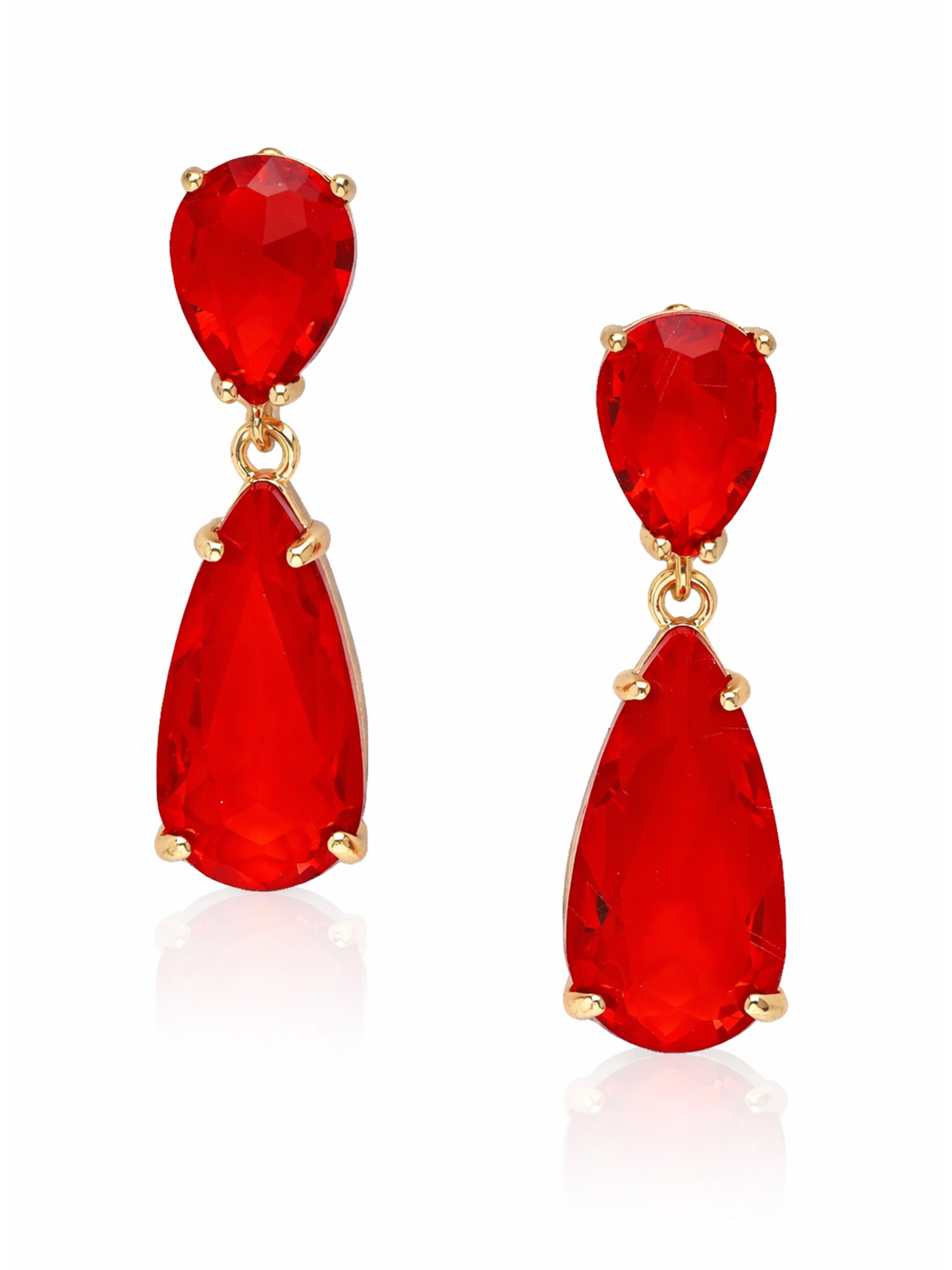 Pink Double Teardrop Crystal Drop Earrings