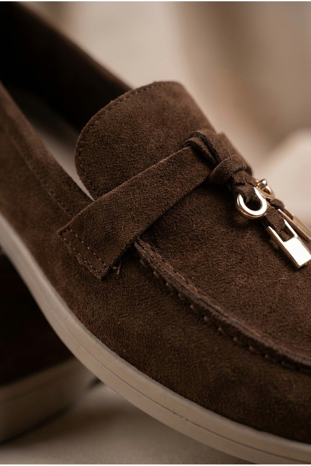 Brown iKrush Brown Camille Womens Suede Padlock Charm Loafers, Image 2 of 4