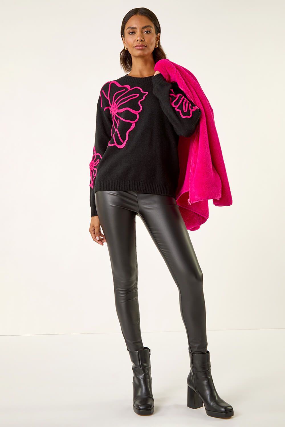 Black Cornelli Floral Knit Jumper, Image 3 of 5